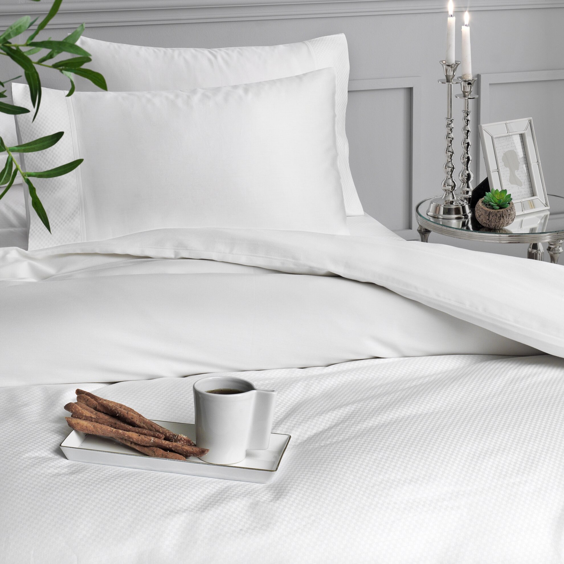 resm Linens White Collection Square Pamuk Jakar Saten Çift Kişilik Nevresim Kılıfı Beyaz