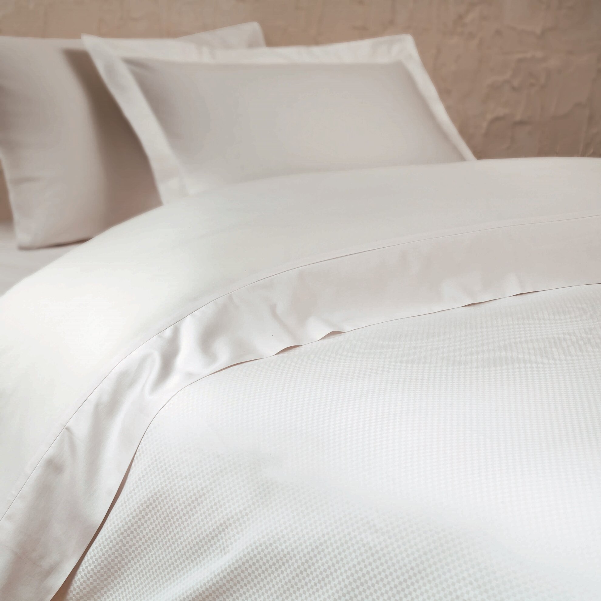 resm Linens White Collection Square Pamuk Jakar Saten Çift Kişilik Nevresim Kılıfı Beyaz