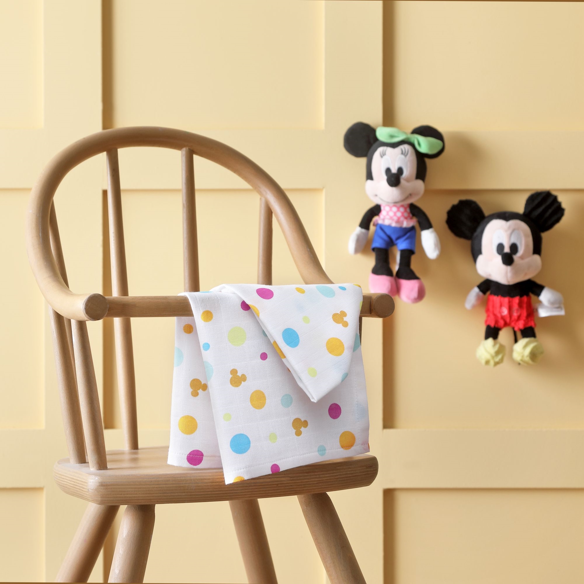 resm Lisanslı Disney Mickey Pamuk 35x35 cm 3' lü Müslin Ağız Bezi