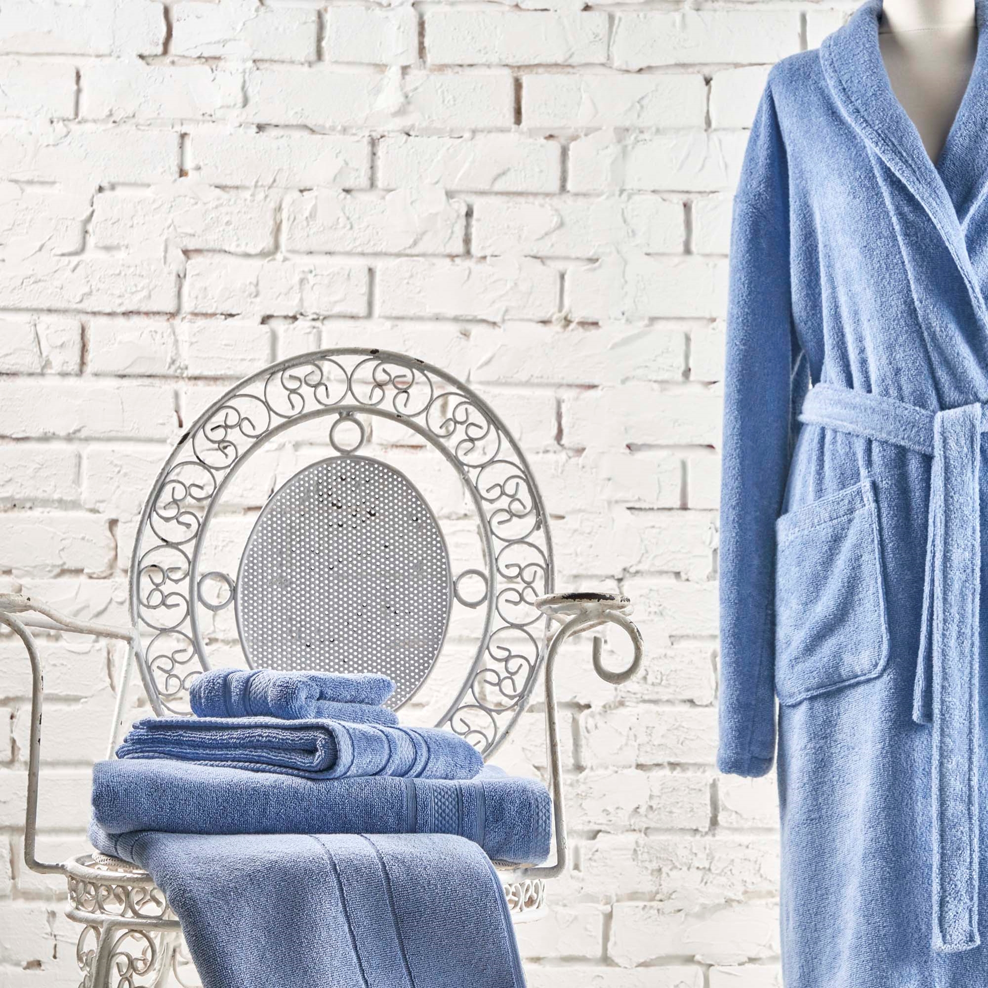 resm Linens Soft Pamuk Bornoz Mavi L