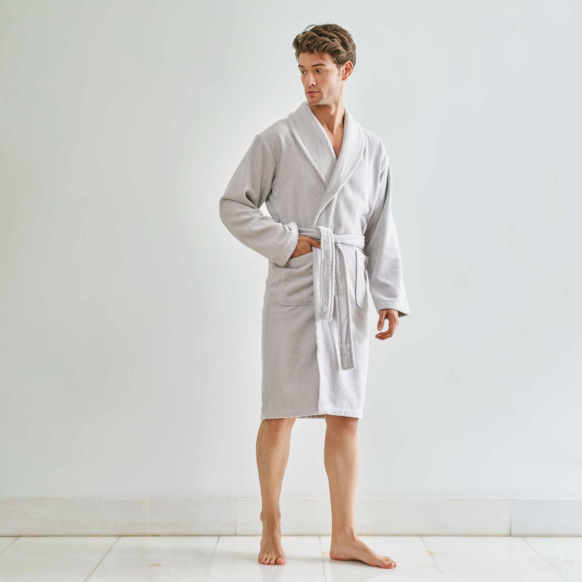 resm Linens Soft Pamuk Bornoz Gri L