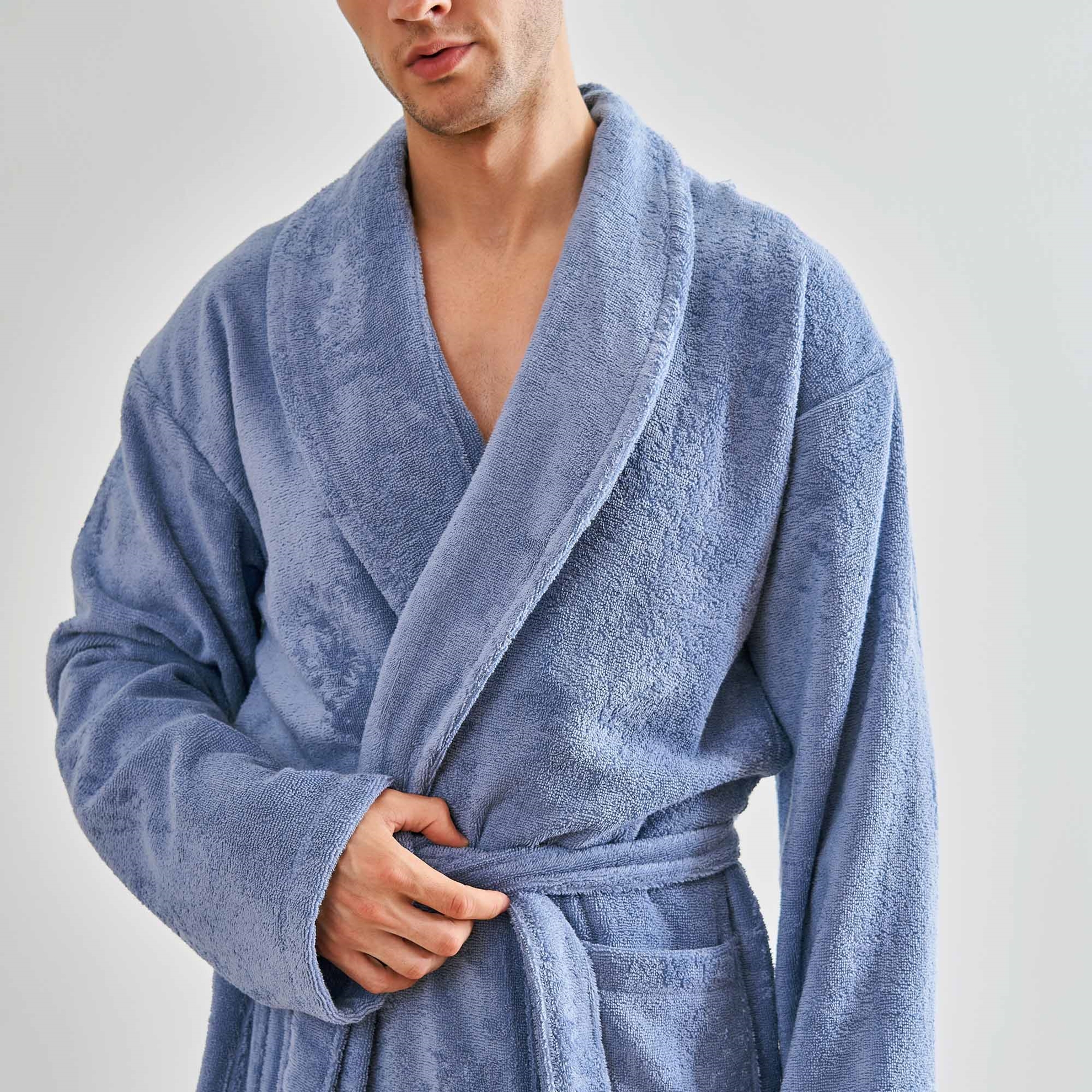 resm Linens Soft Pamuk Bornoz Mavi L