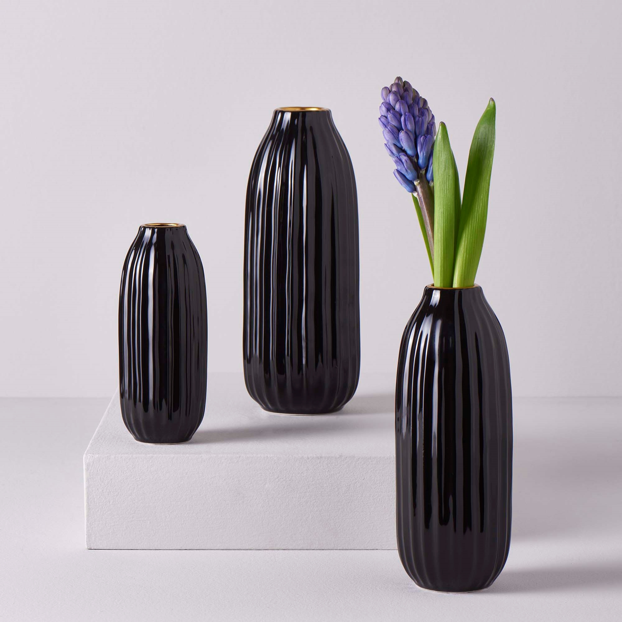 Linens Built Seramik 8x8x21 cm Vazo SiyahGold