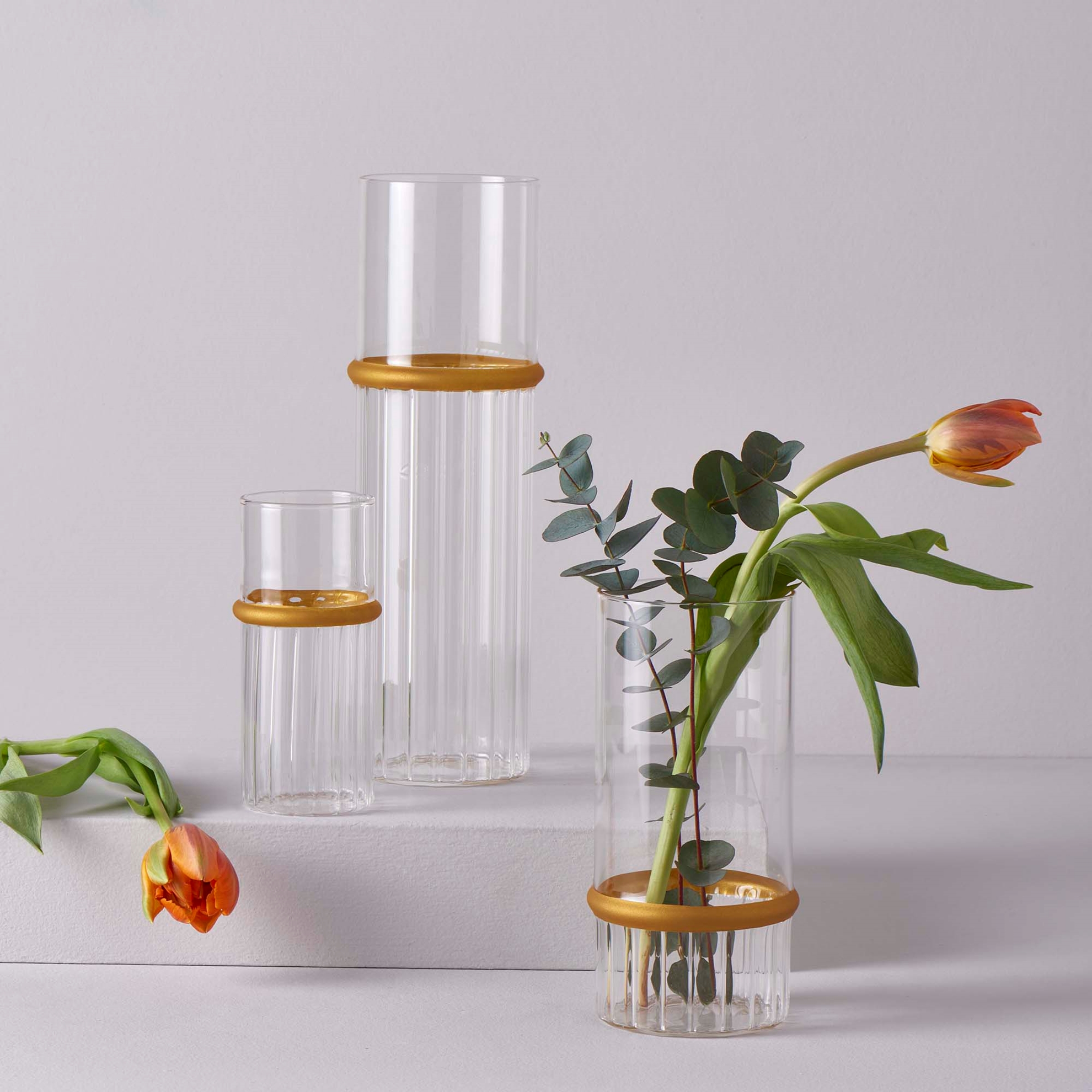 Linens Waves Cam 9x9x30 cm Vazo ŞeffafGold