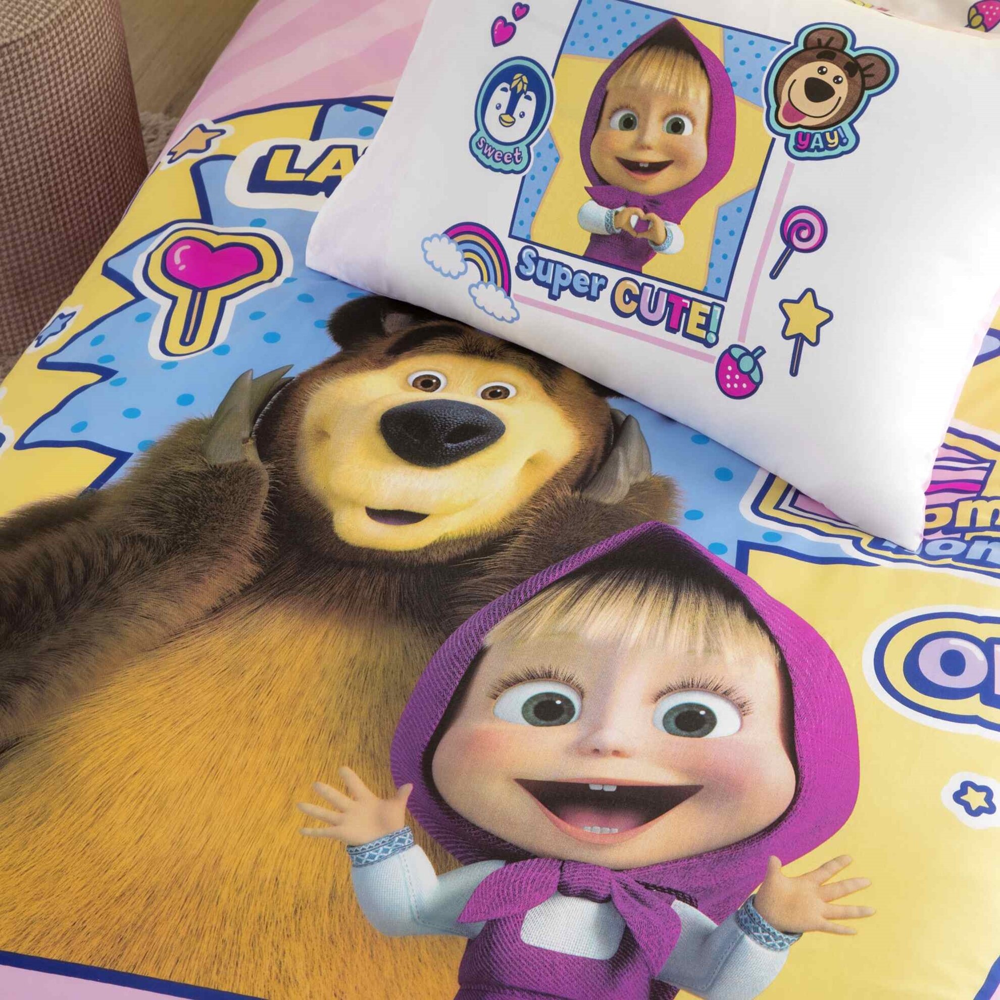 resm Taç Lisanslı Masha & The Bear Super Cute Pamuk Tek Kişilik Nevresim Takımı