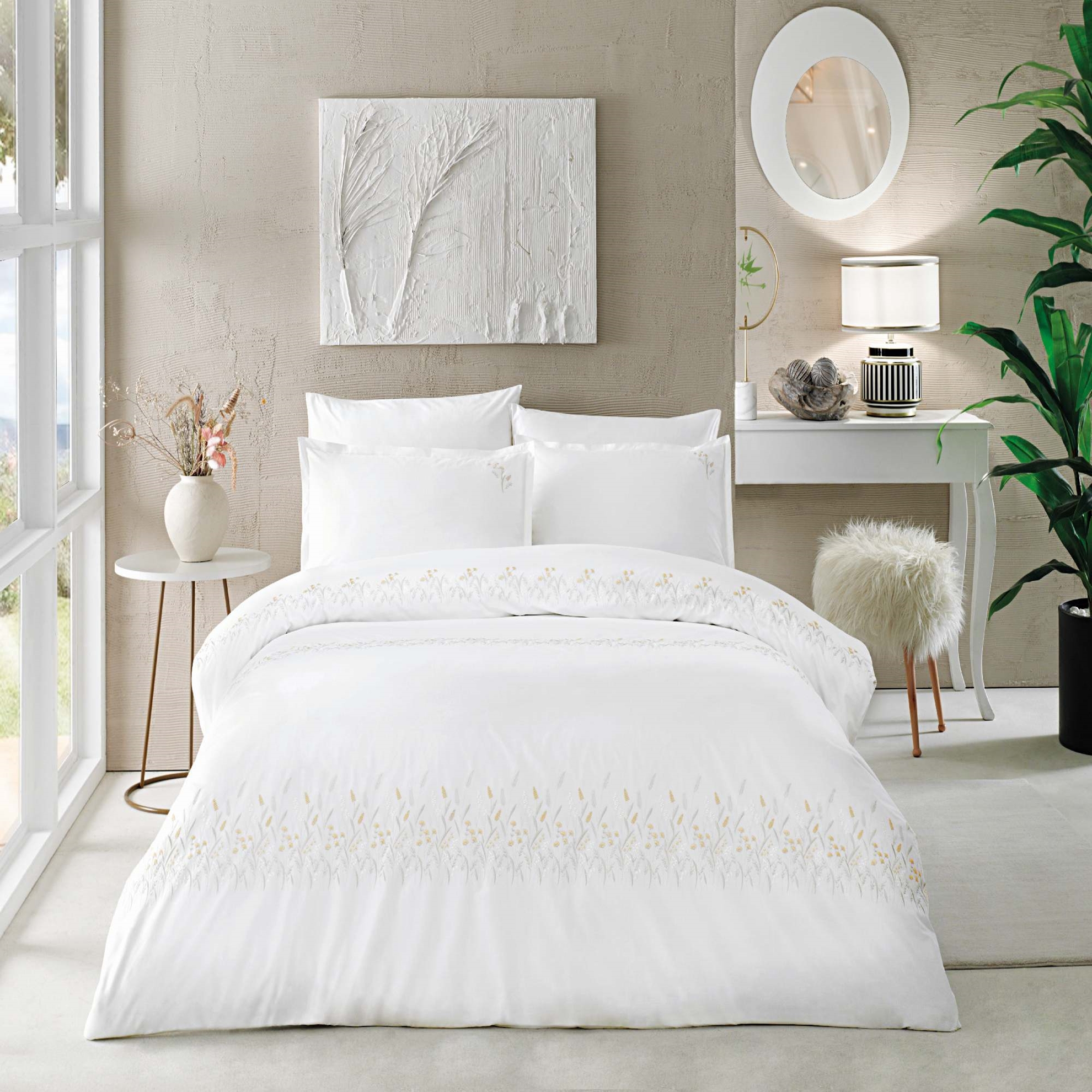 resm Linens Premium Chıffon Pamuk Brode King Nevresim Takımı Beyaz