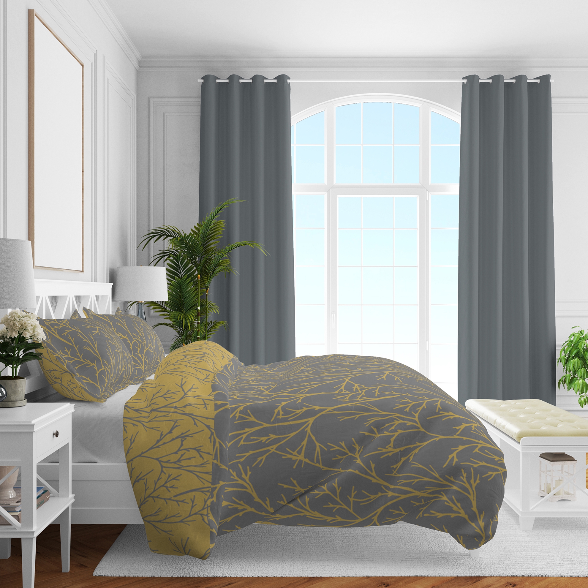 resm Brielle Çift Kişilik Saten Nevresim Seti Sarı