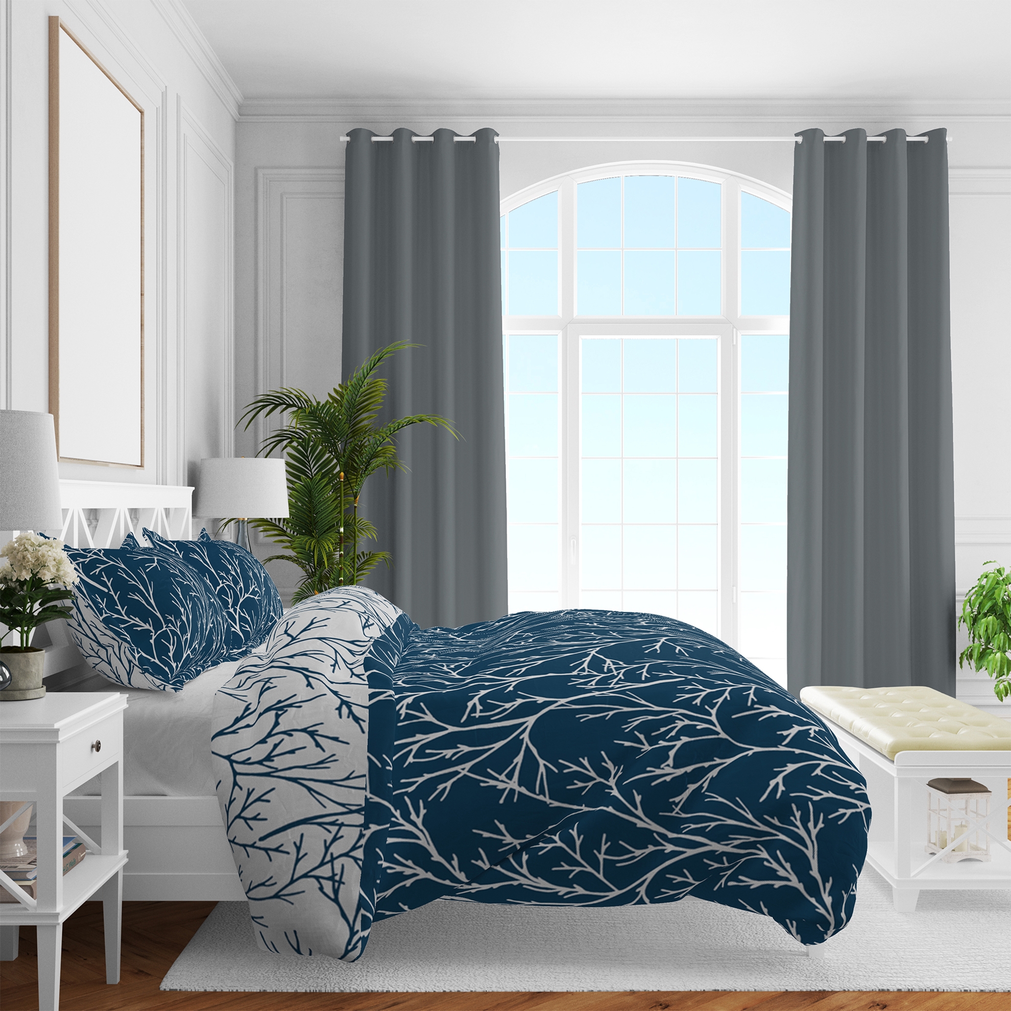 resm Brielle Çift Kişilik Saten Nevresim Seti Lacivert