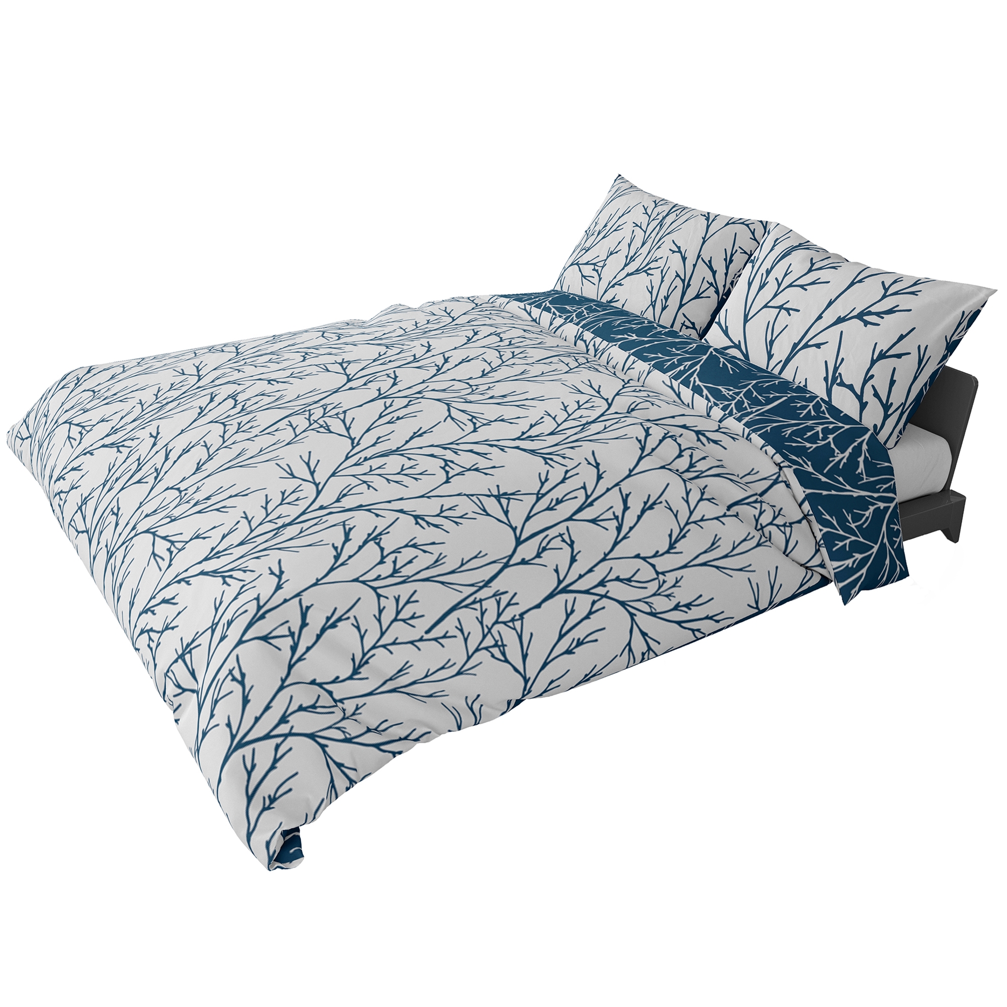 resm Brielle Çift Kişilik Saten Nevresim Seti Lacivert