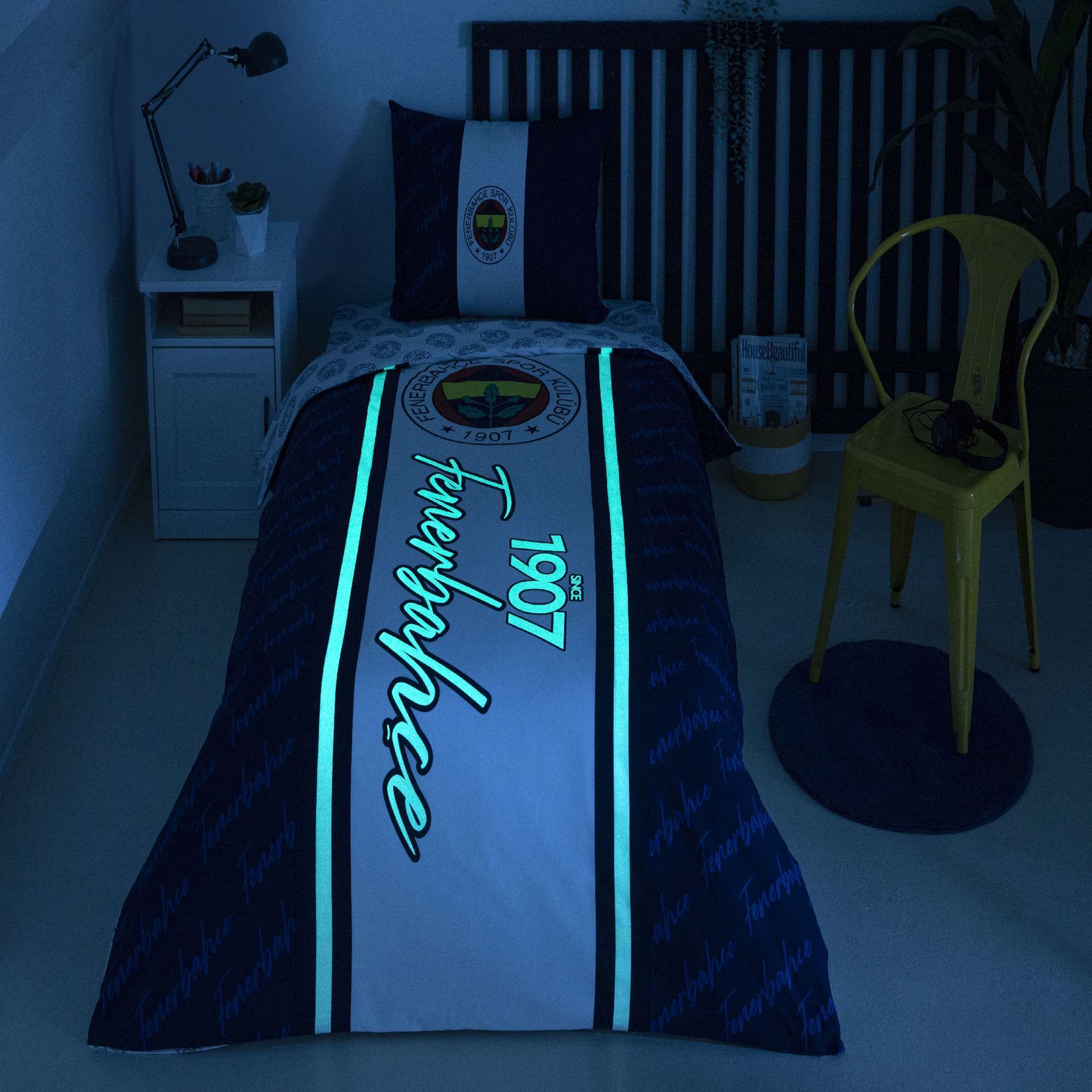 resm Taç Lisanslı Fenerbahçe 1907 Glow Tek Kişilik Pamuk Nevresim Takımı