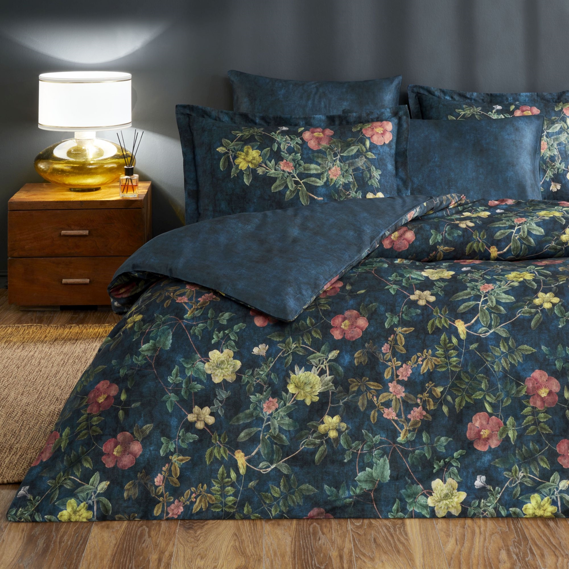 resm Linens Elvis Pamuk Saten Nevresim Takımı Çift Kişilik Mavi
