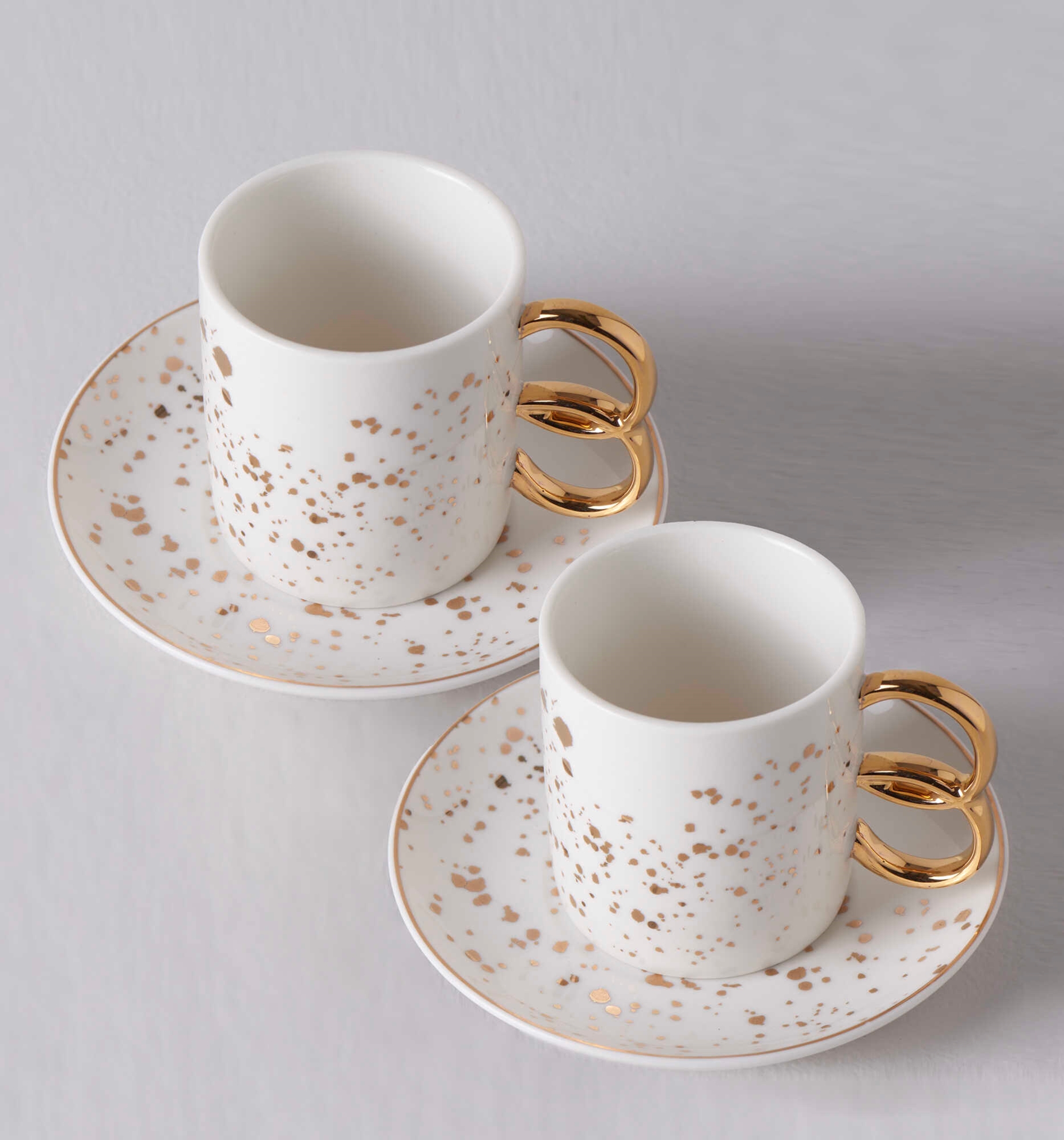 resm Linens Dorothy Porselen 2'li 110 ml Kahve Fincan Seti Beyaz Gold Detaylı