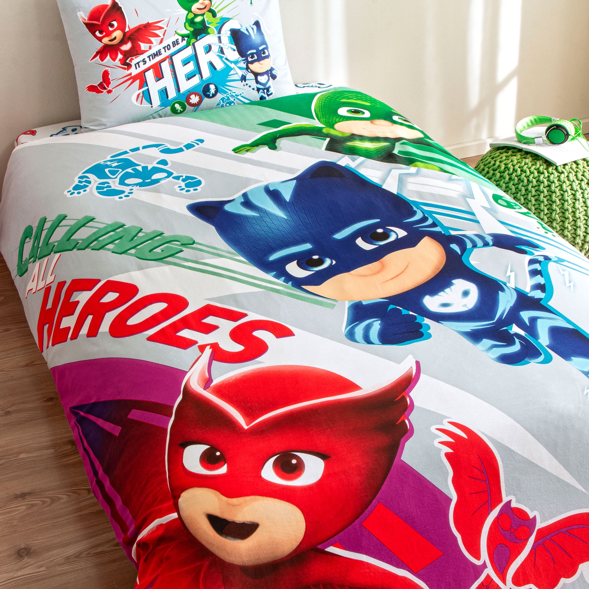 resm Taç Lisanslı Pj Masks Super Team Pamuk Tek Kişilik Nevresim Takımı