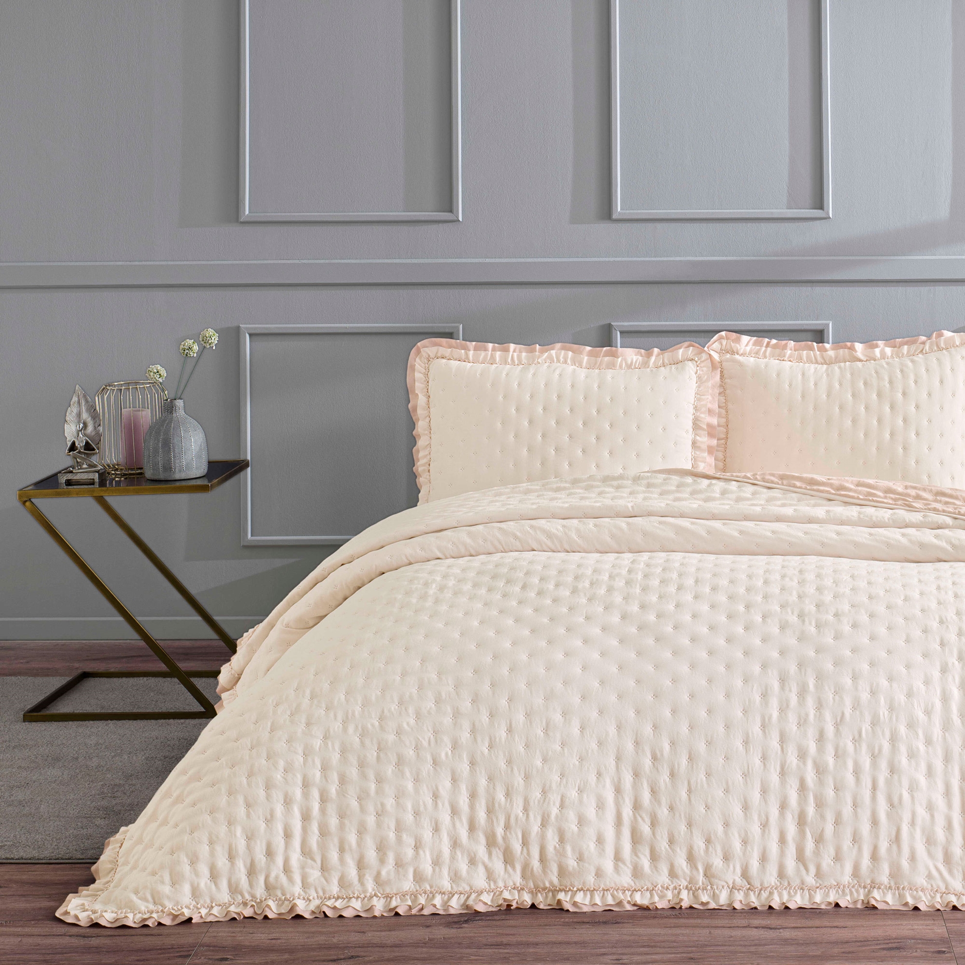 resm Linens Scarlett Çift Kişilik Yatak Örtüsü Seti Pudra