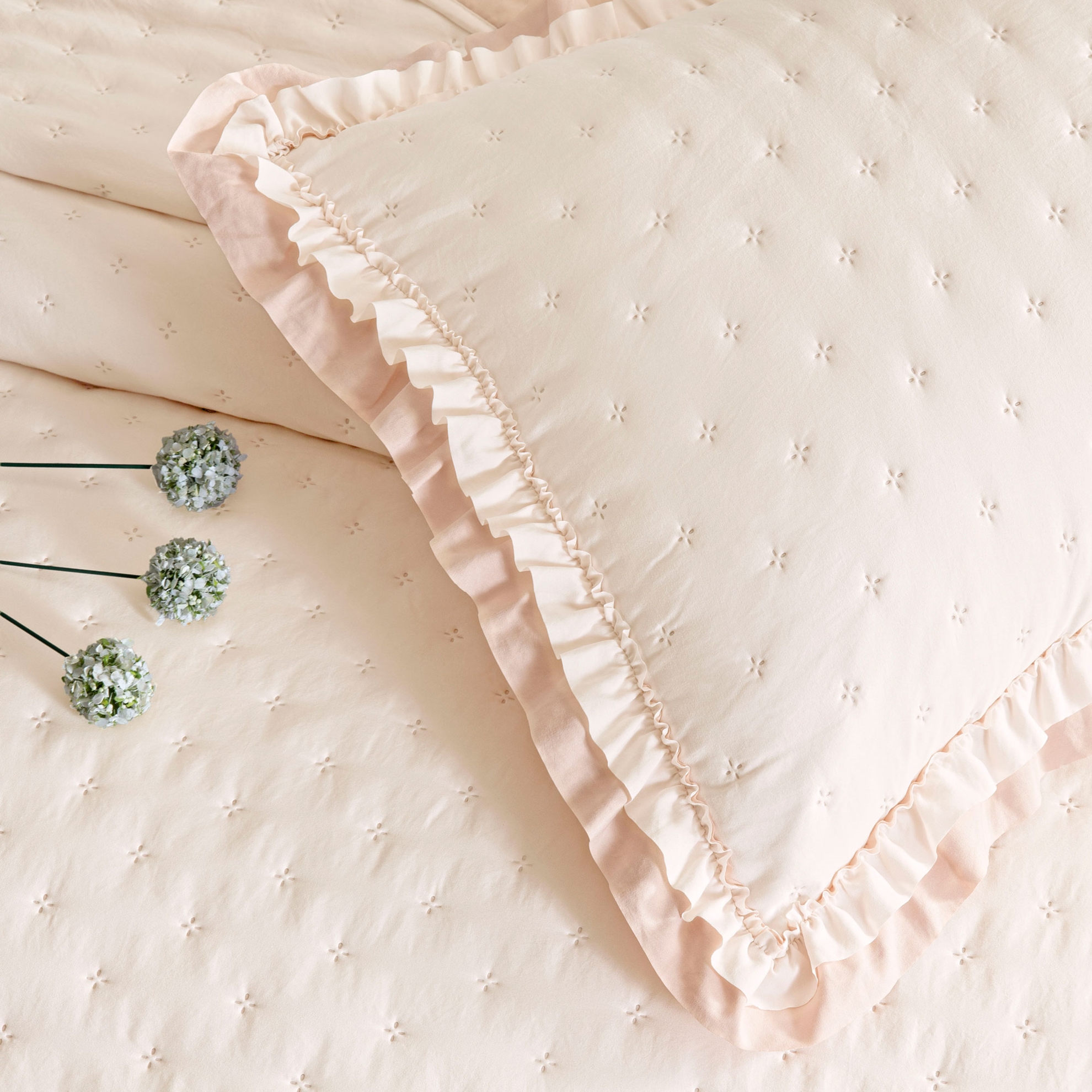 resm Linens Scarlett Çift Kişilik Yatak Örtüsü Seti Pudra