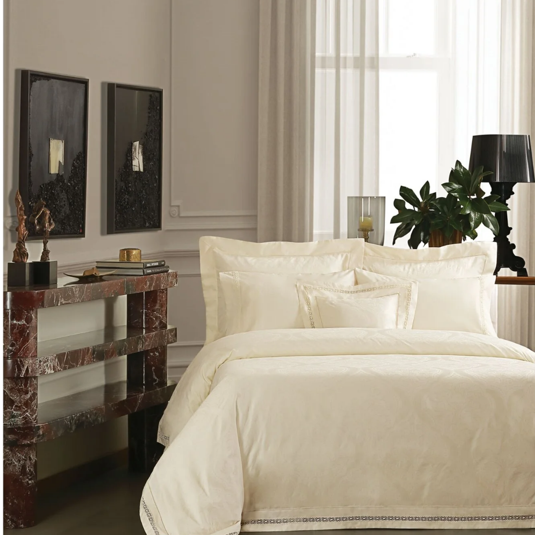 resm Valeron Bernelle Jakar Çift Kişilik Nevresim Takımı Ekru