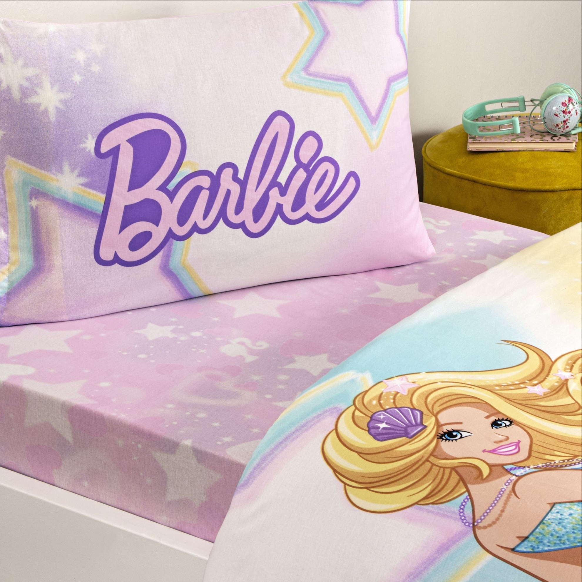 resm Taç Lisanslı Barbie Mermaid Tek Kişilik Pamuk Nevresim Takımı