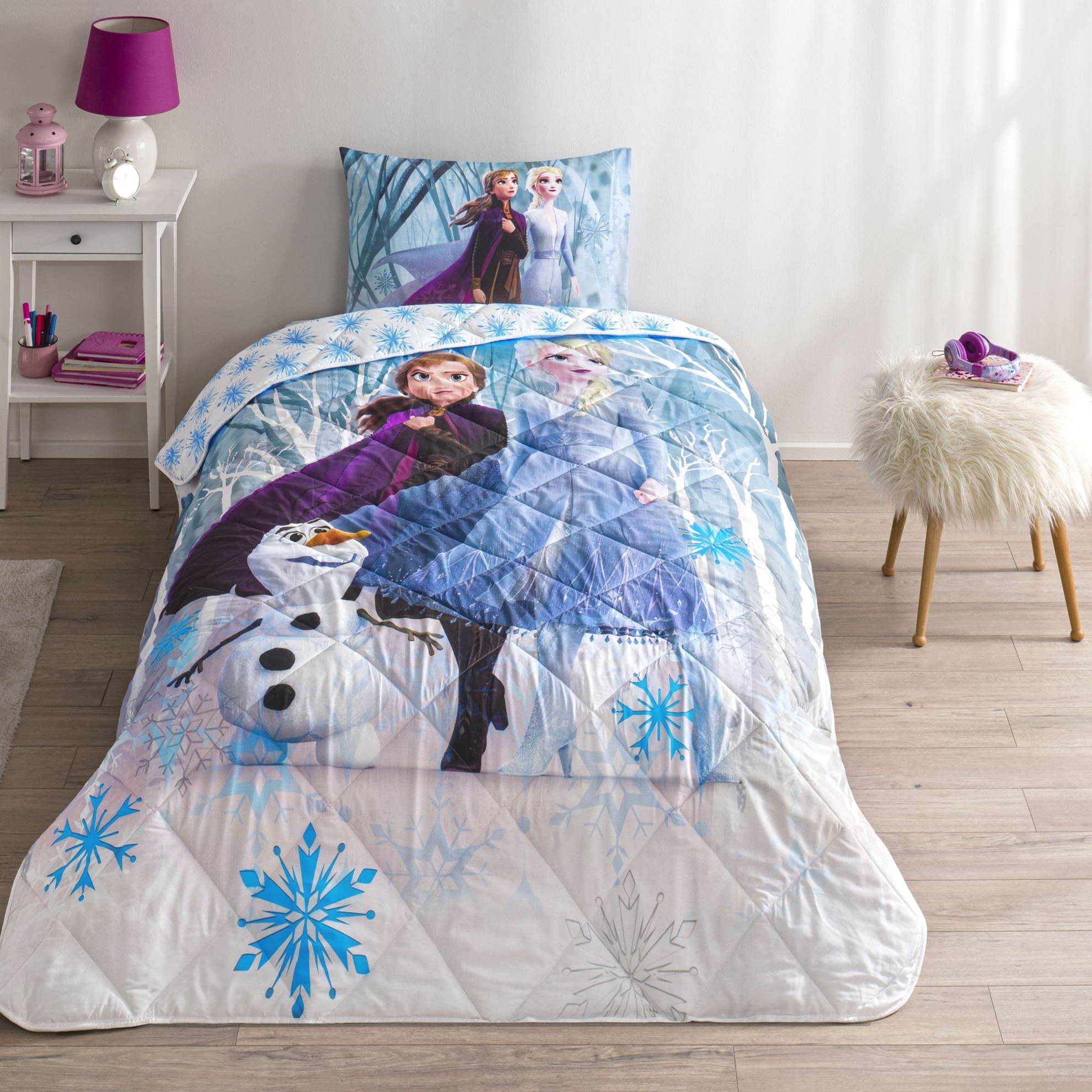 resm Taç Lisanslı Disney Frozen Winter Tek Kişilik Pamuk Yorgan Seti