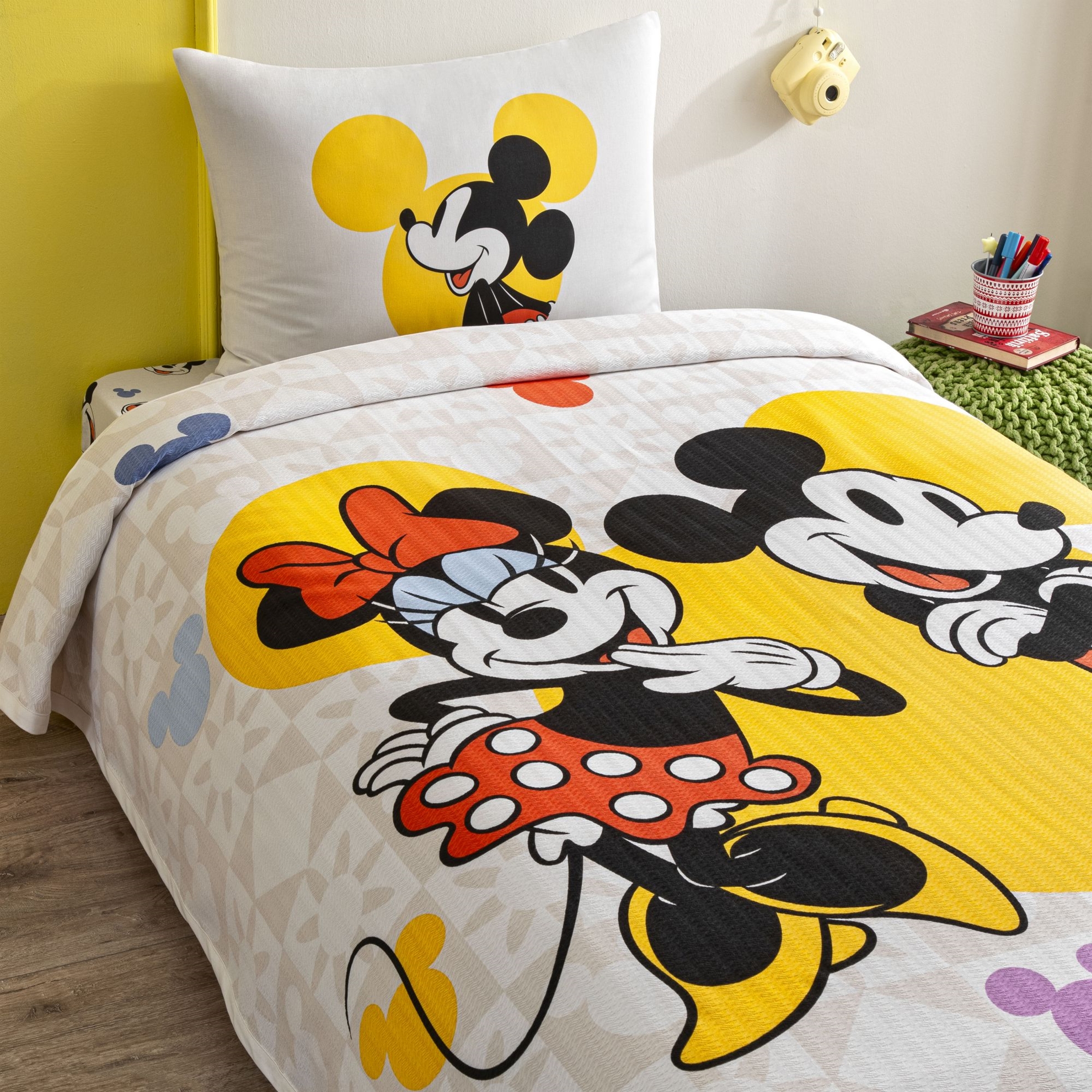 resm Taç Lisanslı Disney Minnie&Mickey BotanicTek Kişilik Pamuk Pike Takımı
