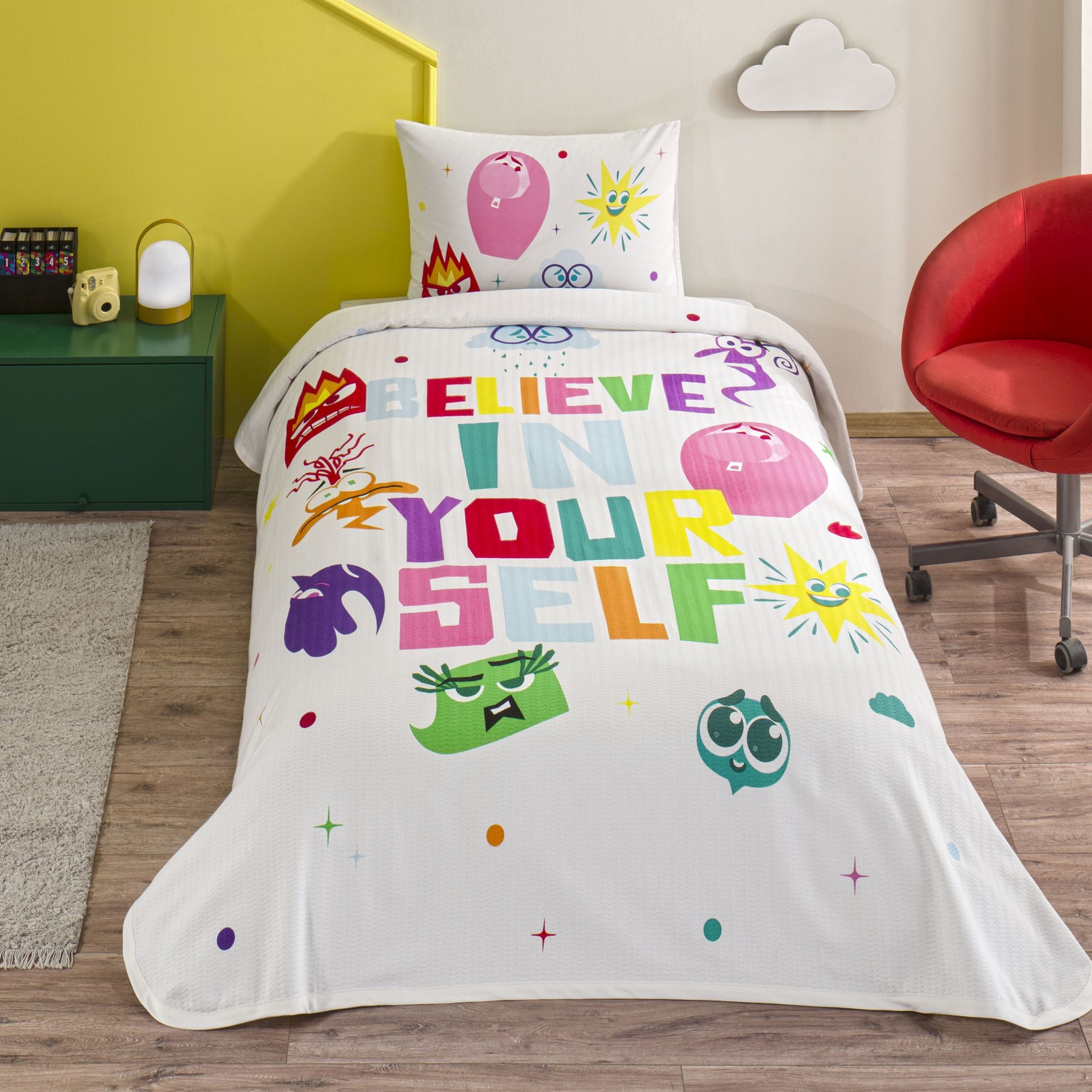 resm Taç Lisanslı Disney Inside Out Tek Kişilik Pamuk Pike Takımı