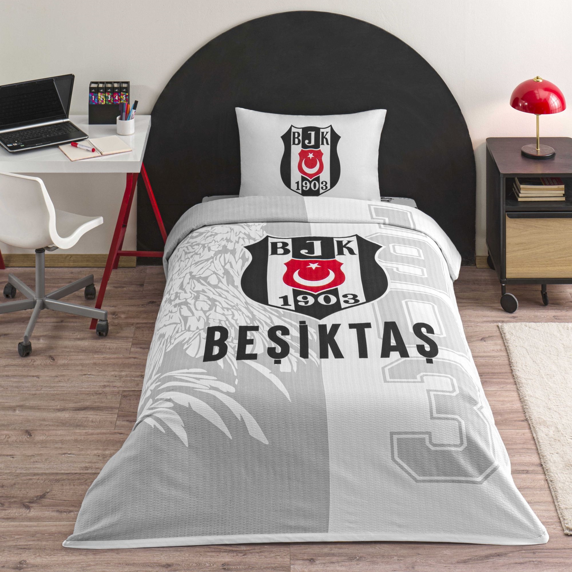 resm Taç Lisanslı Beşiktaş Soccer Tek Kişilik Pamuk Pike Takımı