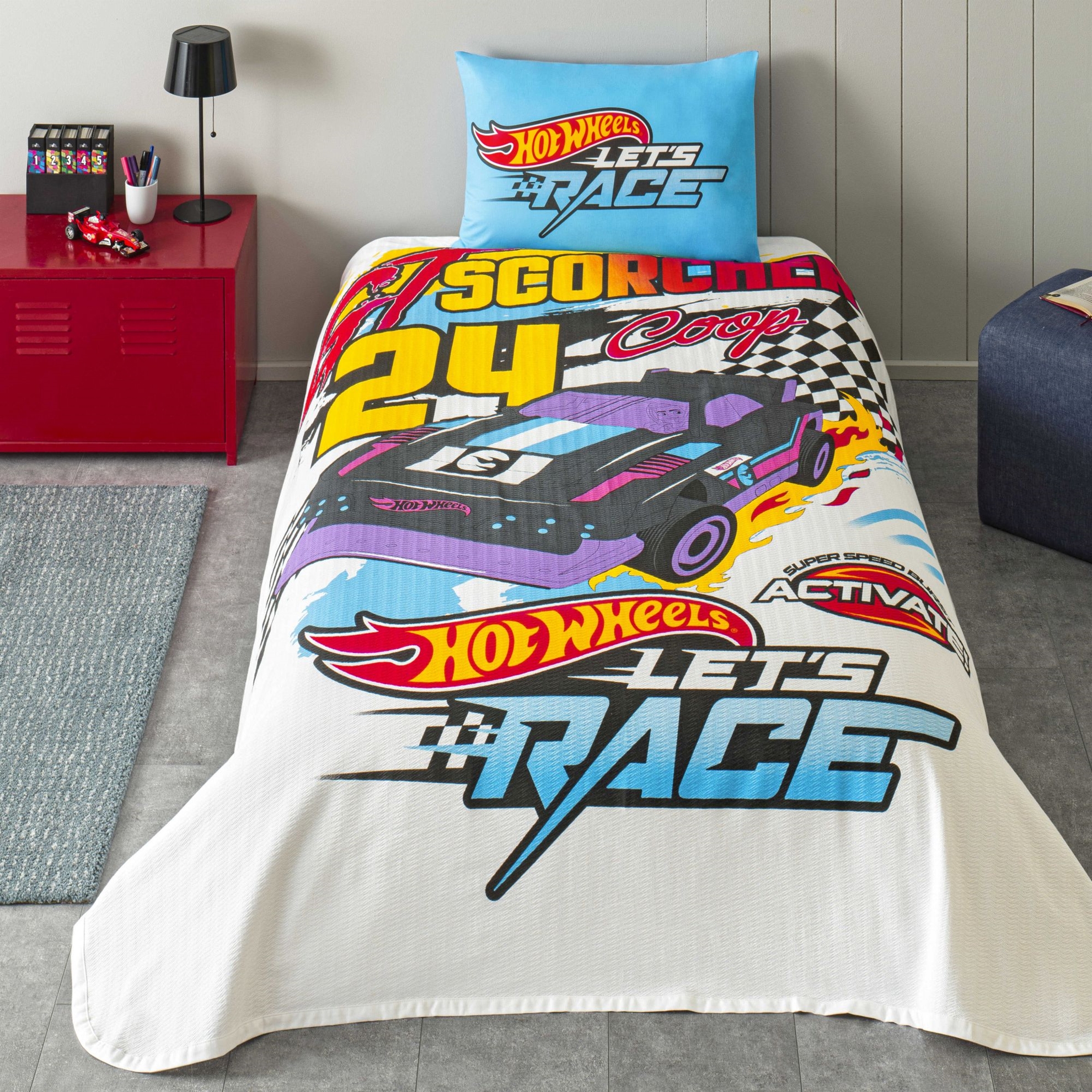 resm Taç Lisanslı Hot Wheels Fast Tek Kişilik Pamuk Pike Takımı