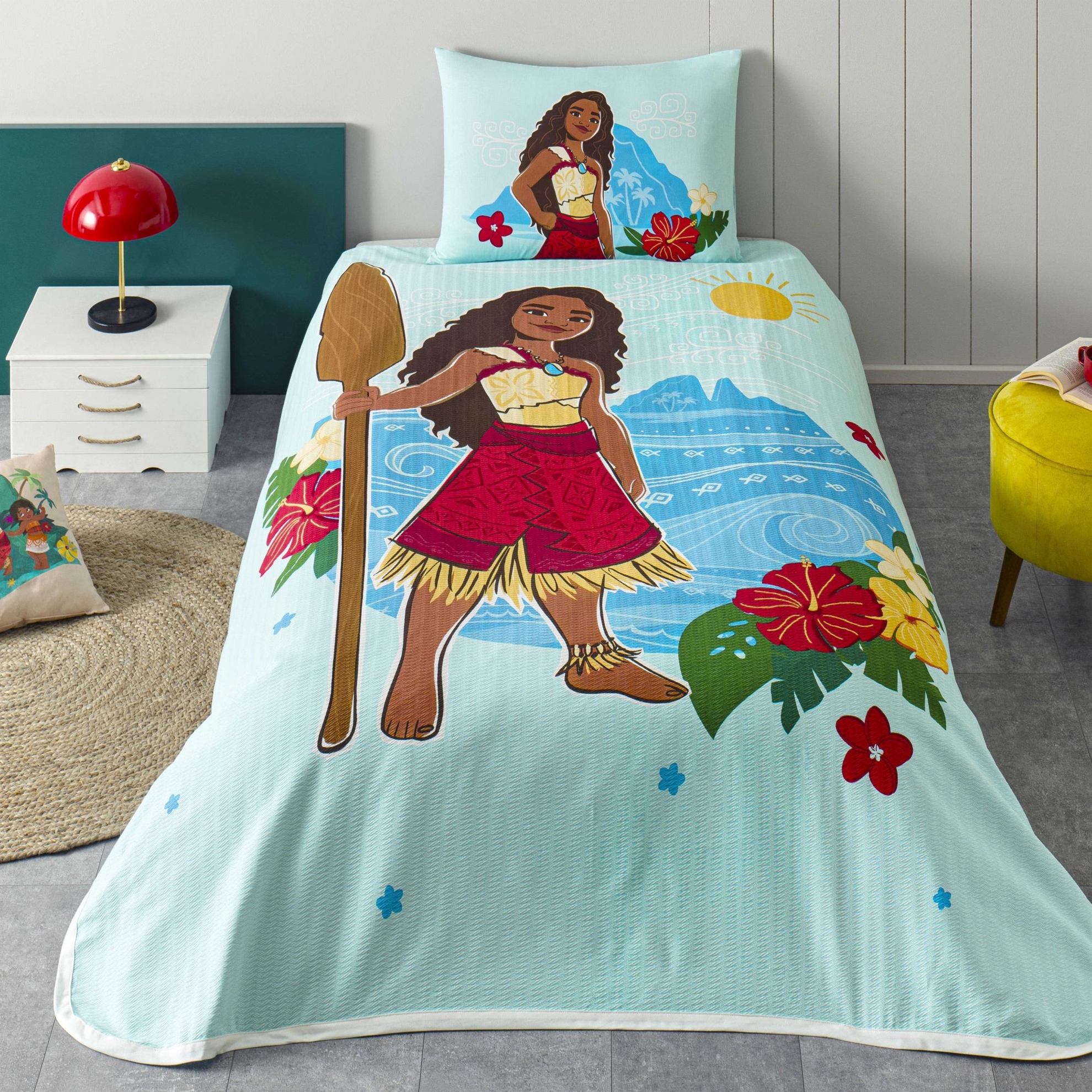 resm Taç Lisanslı Disney Moana Island Tek Kişilik Pamuk Pike Takımı