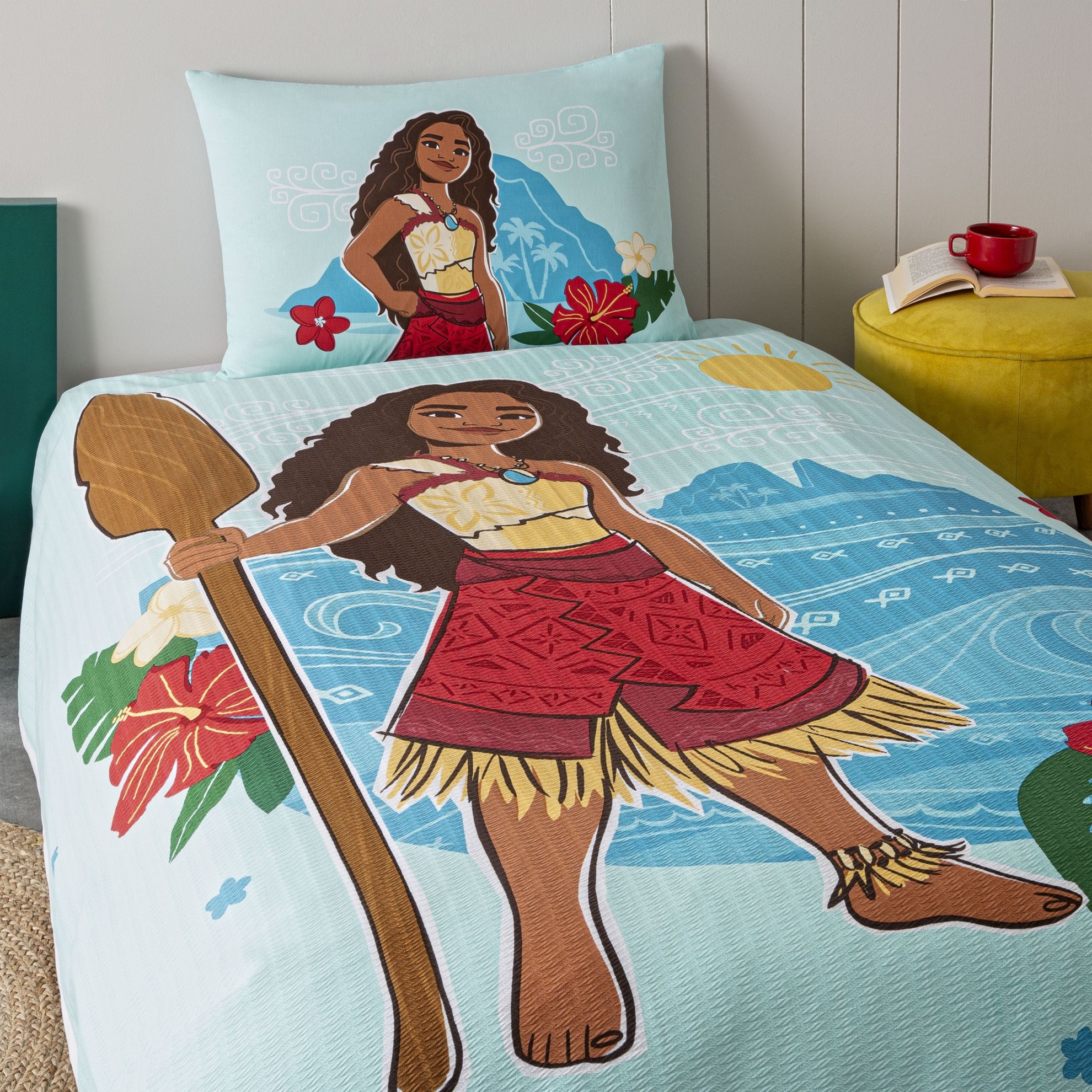 resm Taç Lisanslı Disney Moana Island Tek Kişilik Pamuk Pike Takımı