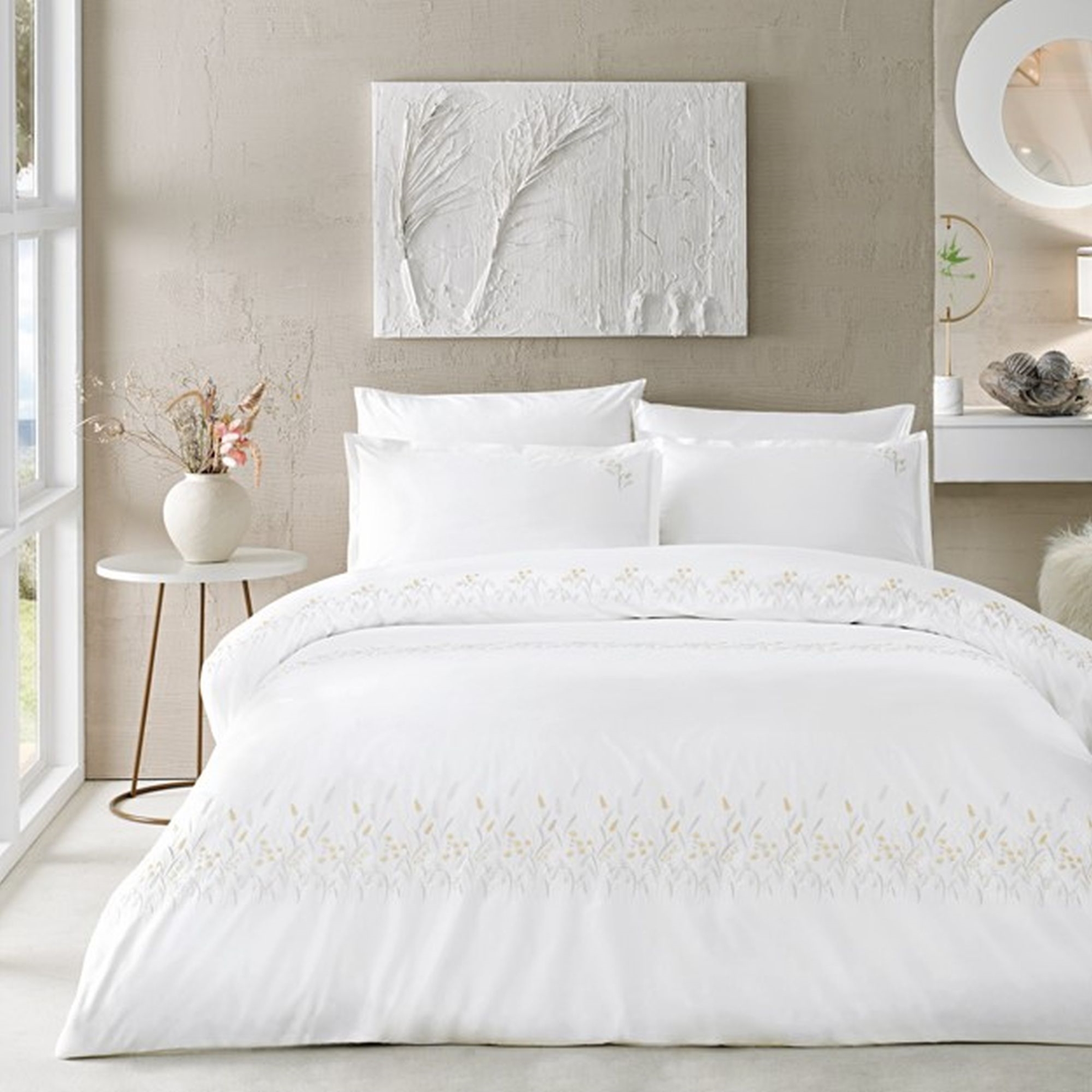 resm Linens Brode Chıffon Pamuk Çift Kişilik Nevresim Takımı Beyaz