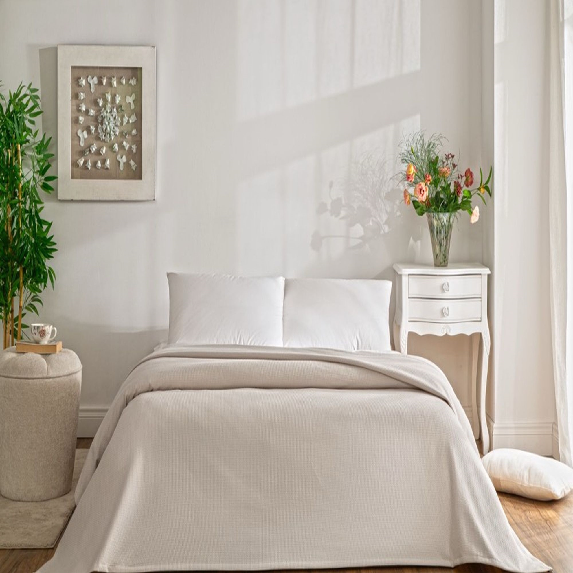 resm Linens Monty Pamuk Çift Kişilik Pike Beyaz