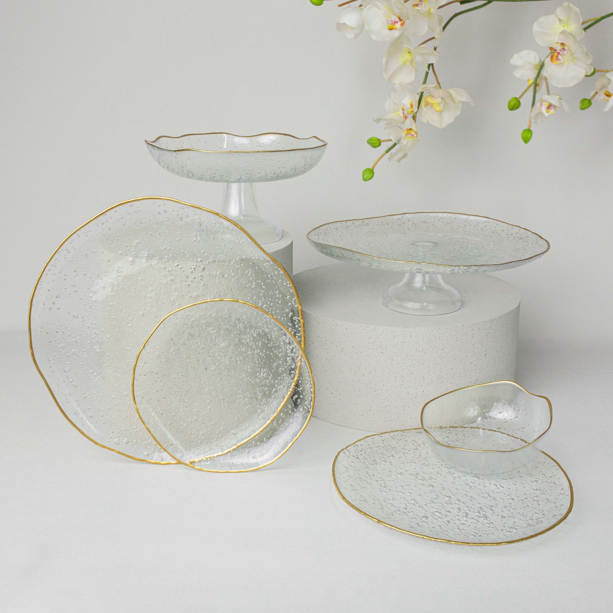 resm Linens Bubble Ayaklı Servis 33 cm Gold