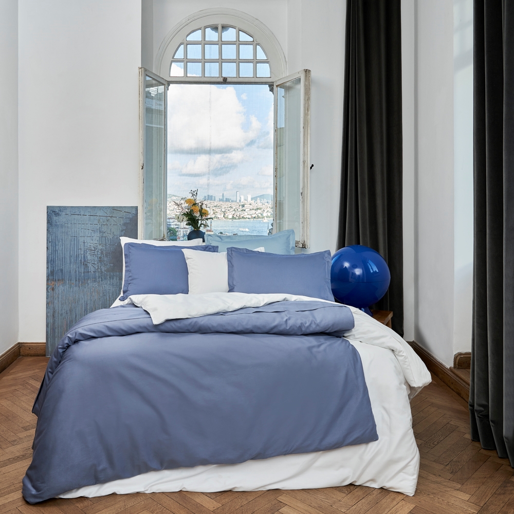 resm Linens Mix&Match Pamuk Saten Çift Kişilik Nevresim Kılıfı İndigo