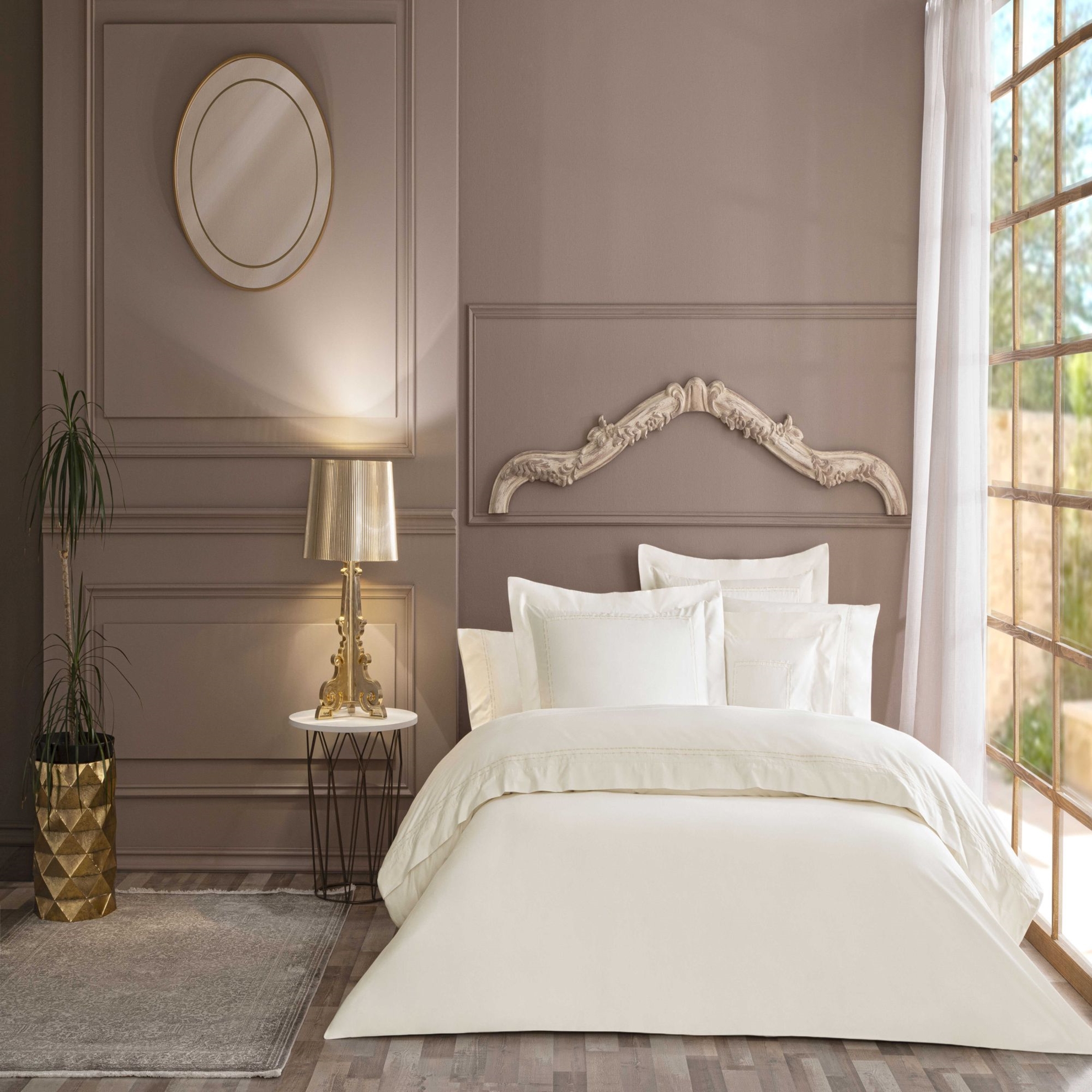 resm Valeron Amelia Saten Çift Kişilik Nevresim Takımı Bej