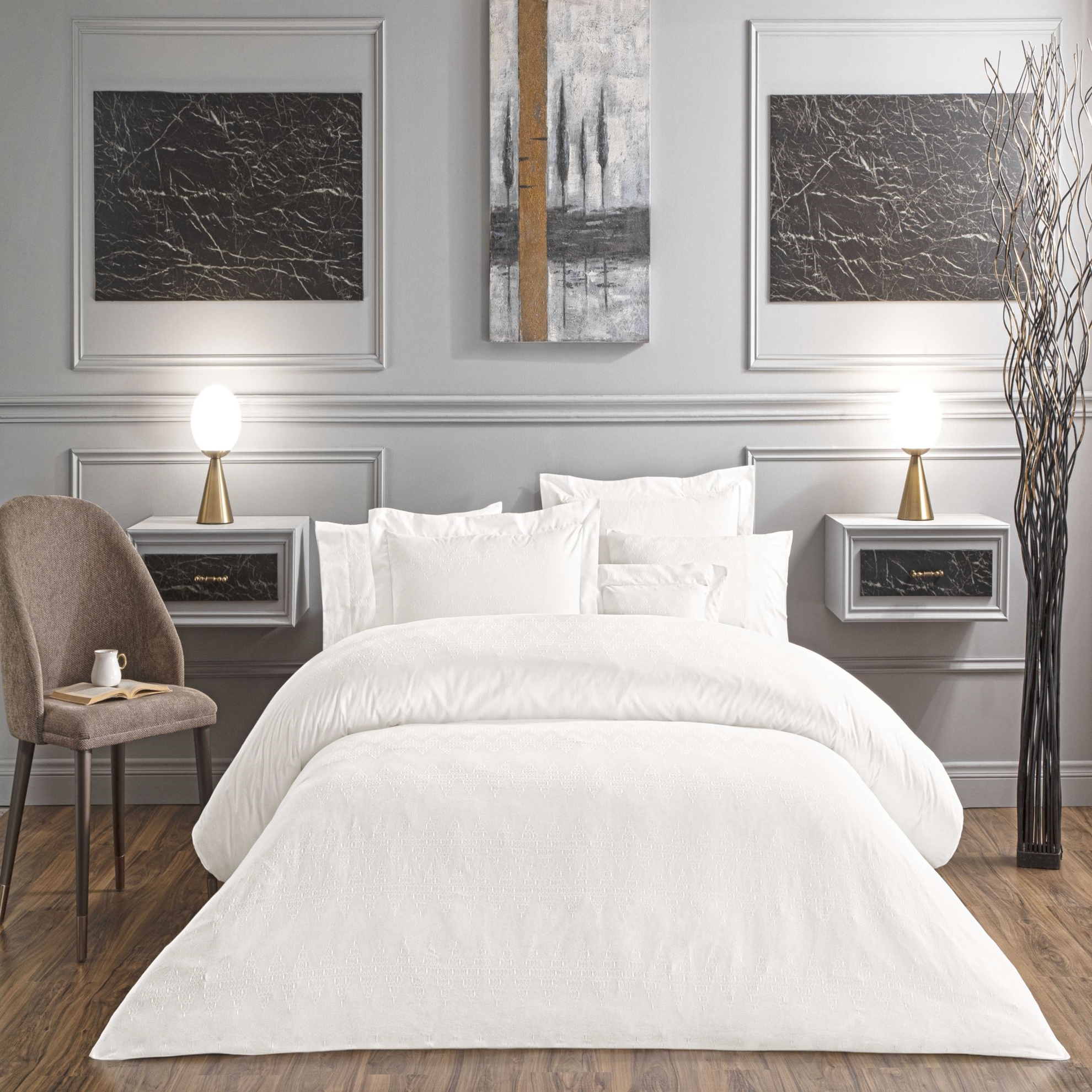 resm Valeron Davis Jakar Çift Kişilik Nevresim Takımı Beyaz