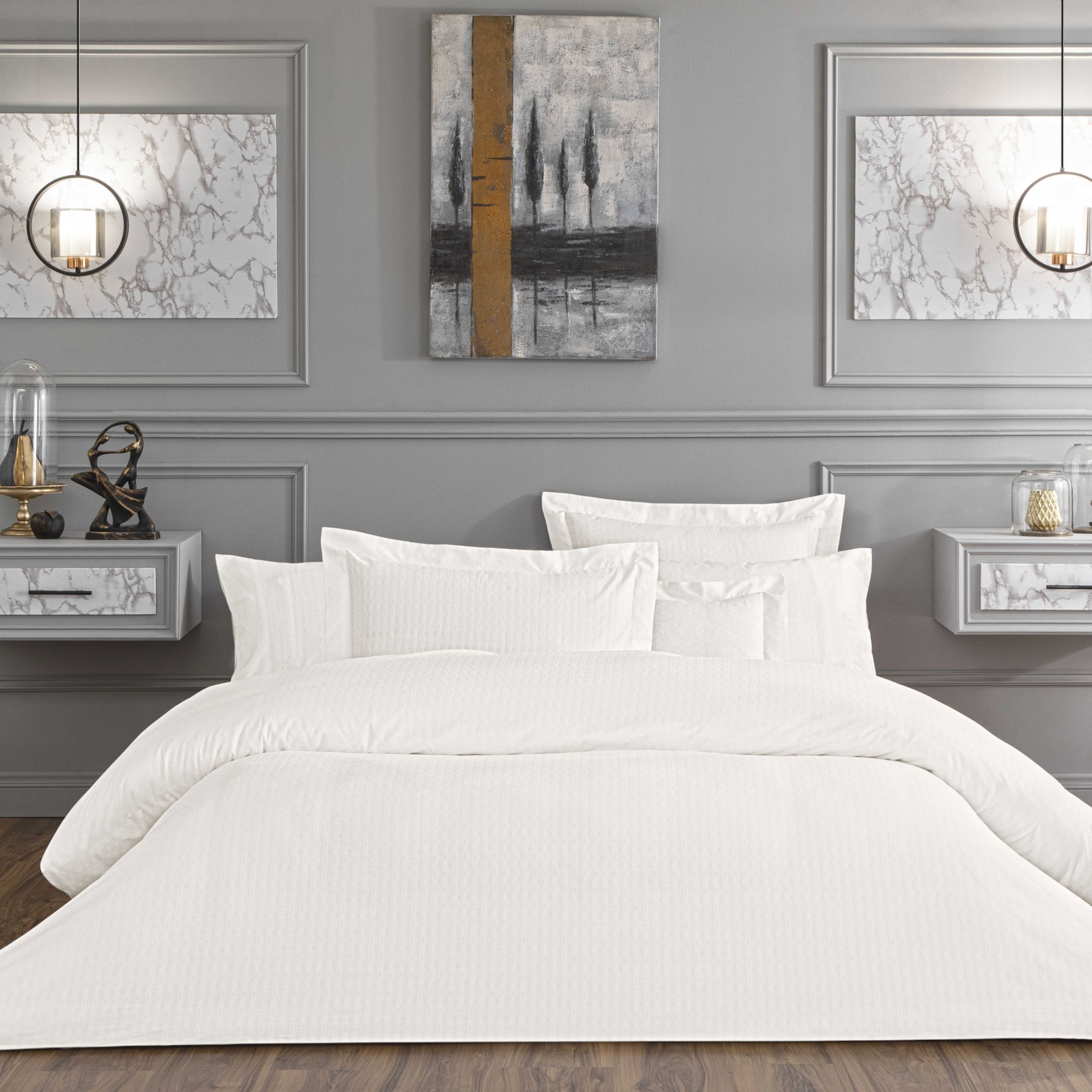 resm Valeron Cole Jakar Çift Kişilik Nevresim Takımı Beyaz