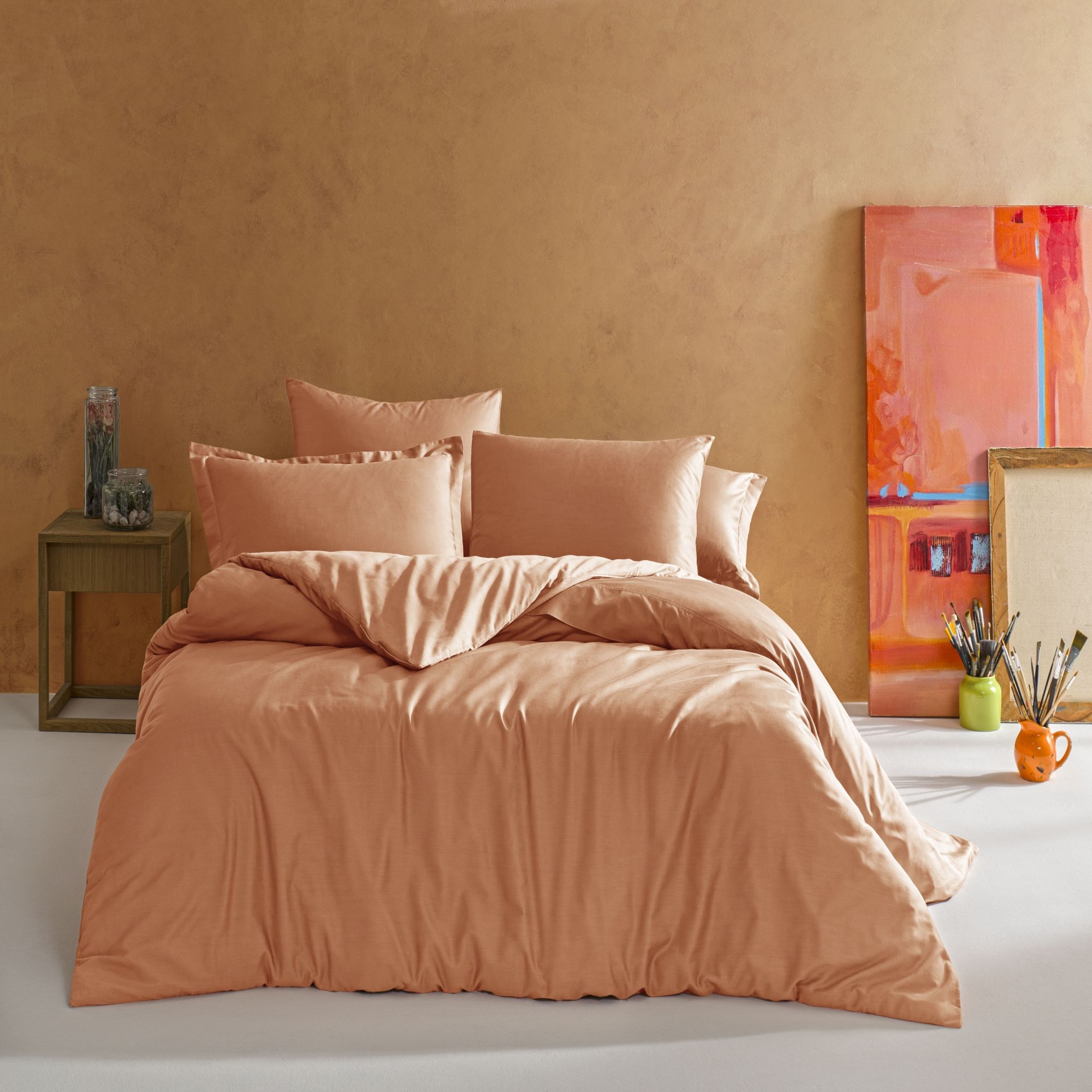 resm Linens Mix&Match Pamuk Saten Çift Kişilik Saten Nevresim Kılıfı Turuncu