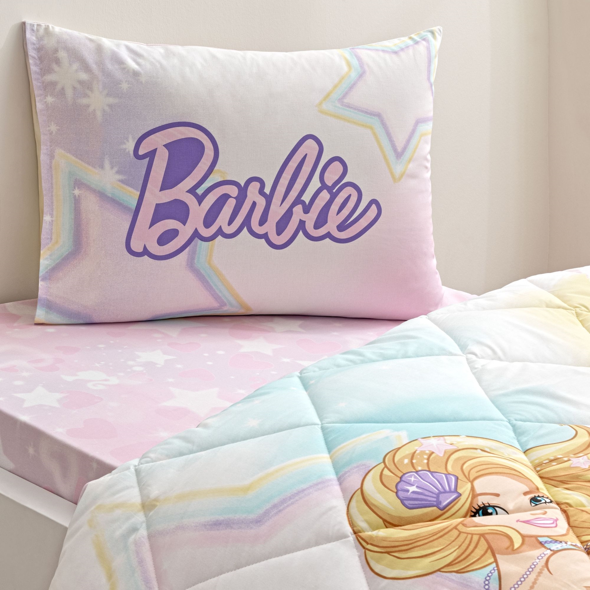 resm Taç Lisanslı Barbie Mermaid Tek Kişilik Pamuk Yorgan Seti