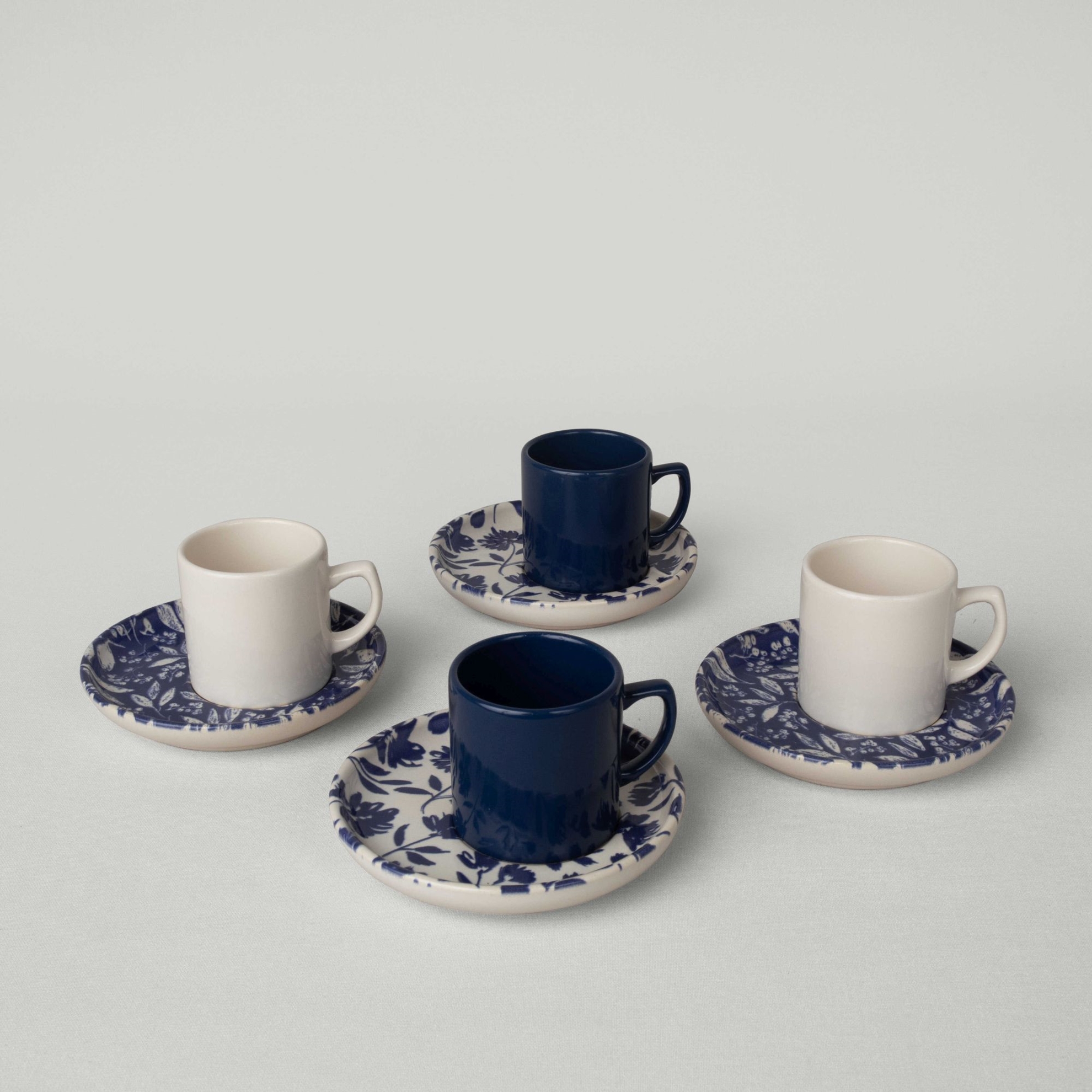 resm Linens Parterre Seramik 4'lü 110 ml Kahve Fincan Seti Lacivert