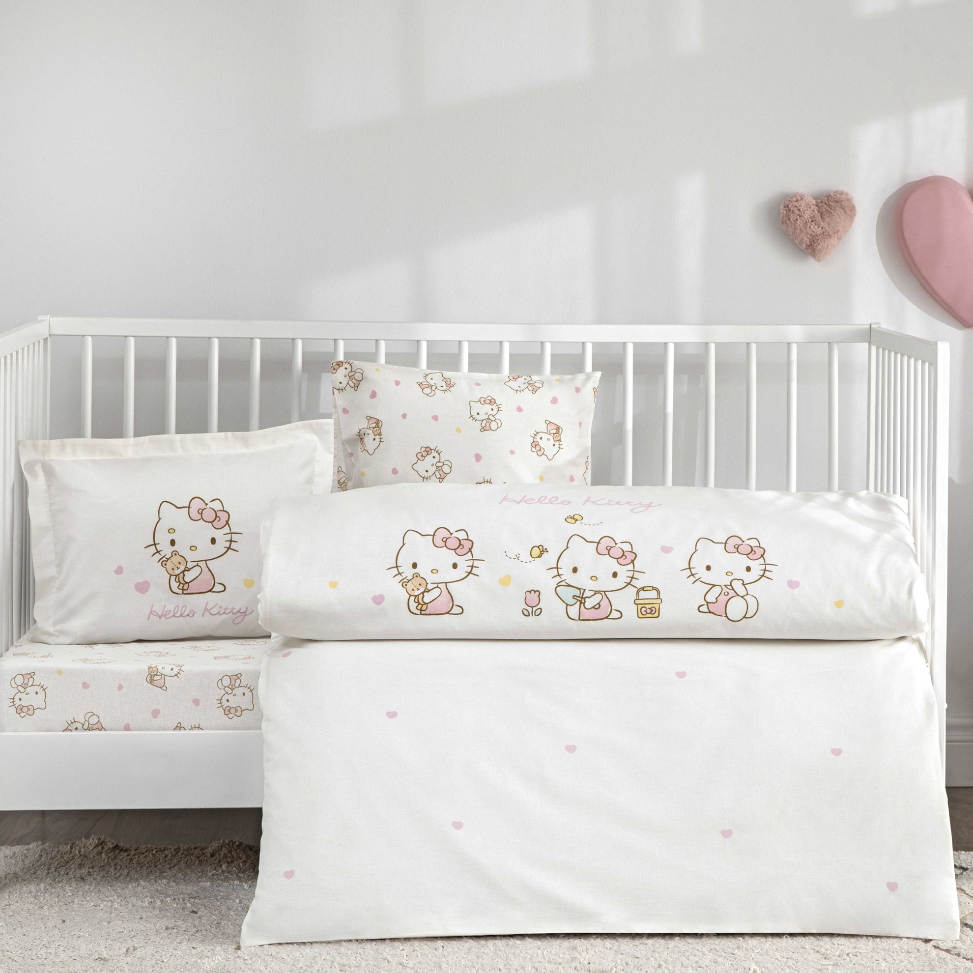 resm Taç Lisanslı Hello Kitty Cute Baby Pamuk Bebek Nevresim Takımı