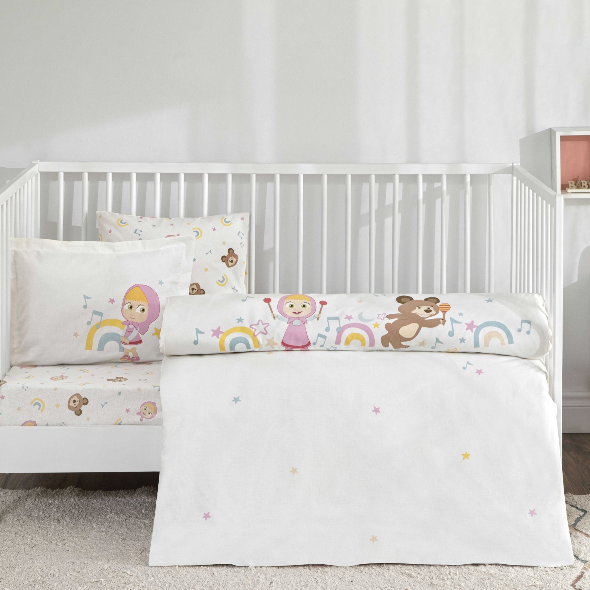 resm Taç Lisanslı Masha & The Bear Music Baby Pamuk Bebek Nevresim Takımı