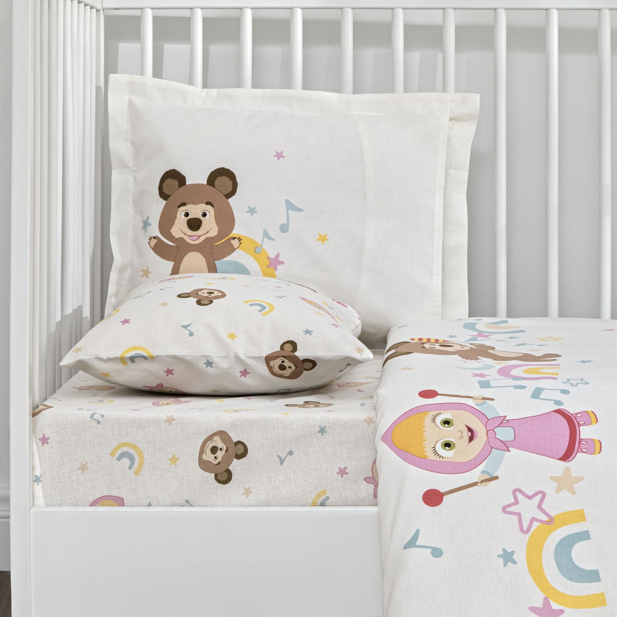 resm Taç Lisanslı Masha & The Bear Music Baby Pamuk Bebek Nevresim Takımı