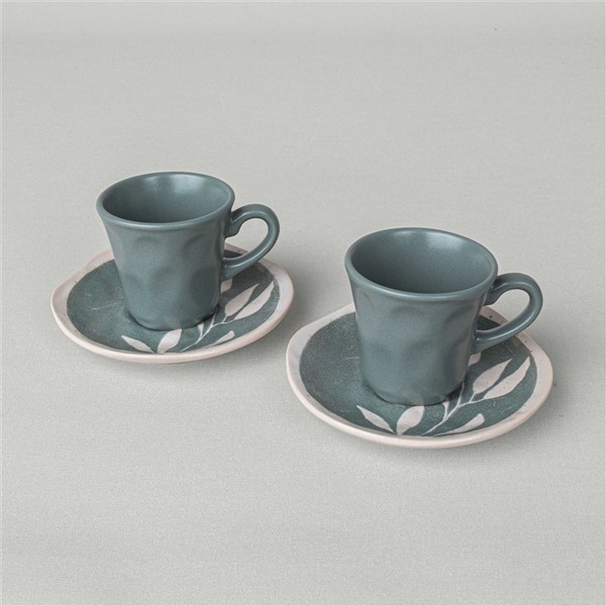 resm Linens Daphne Seramik 2'li 90 ml Kahve Fincan Seti Yeşil