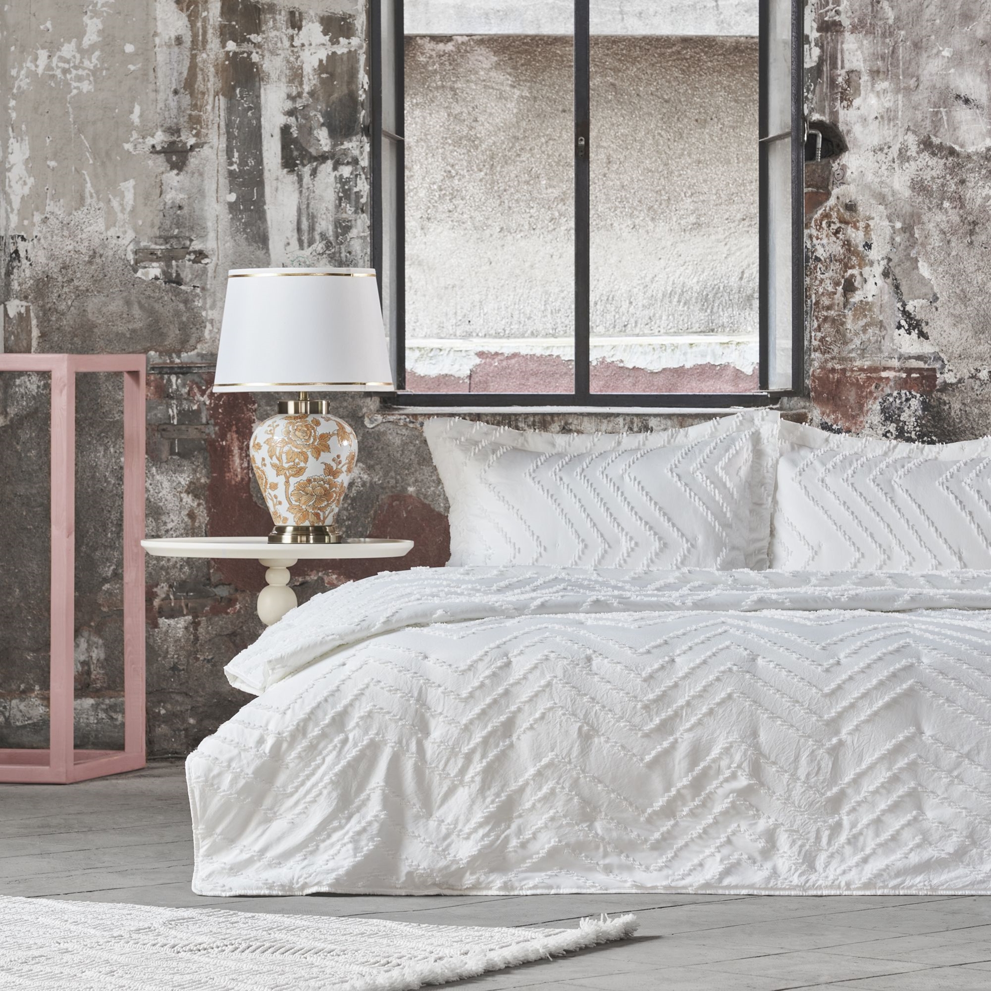 resm Linens Borneo Çift Kişilik Yatak Örtüsü Seti Beyaz