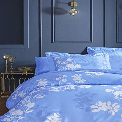 resm Valeron Eunıke Saten King Nevresim Takımı Mavi