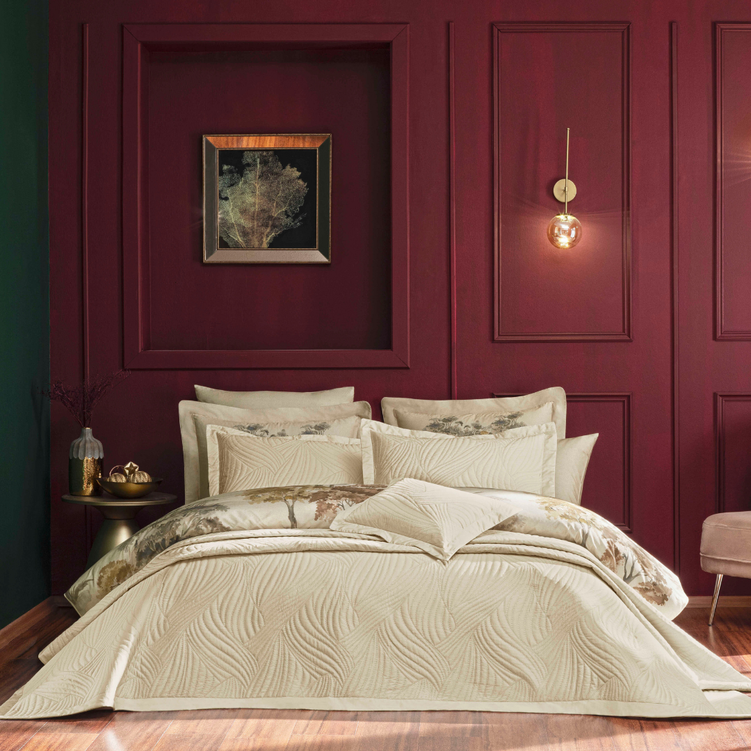 resm Valeron Bellis Çift Kişilik Yatak Örtüsü Seti Bej