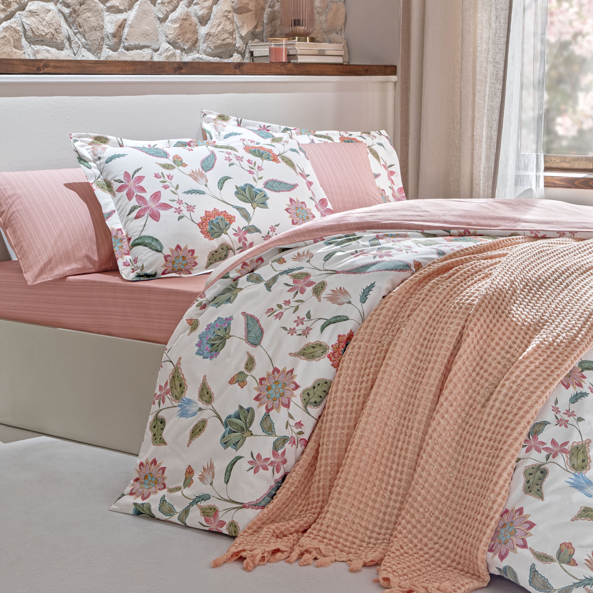 resm Taç Butik Soleıl Pamuk Çift Kişilik Nevresim Set Somon