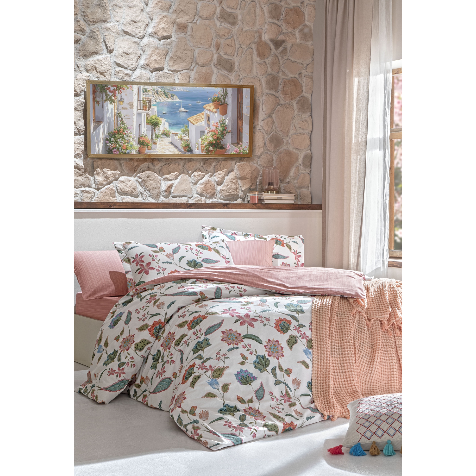 resm Taç Butik Soleıl Pamuk Çift Kişilik Nevresim Set Somon