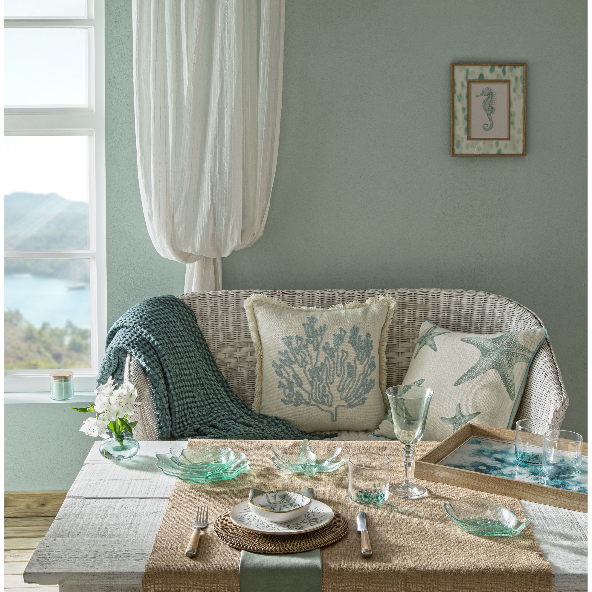 resm Taç Butik Baskılı Göcek Polyester Kırlent Yeşil