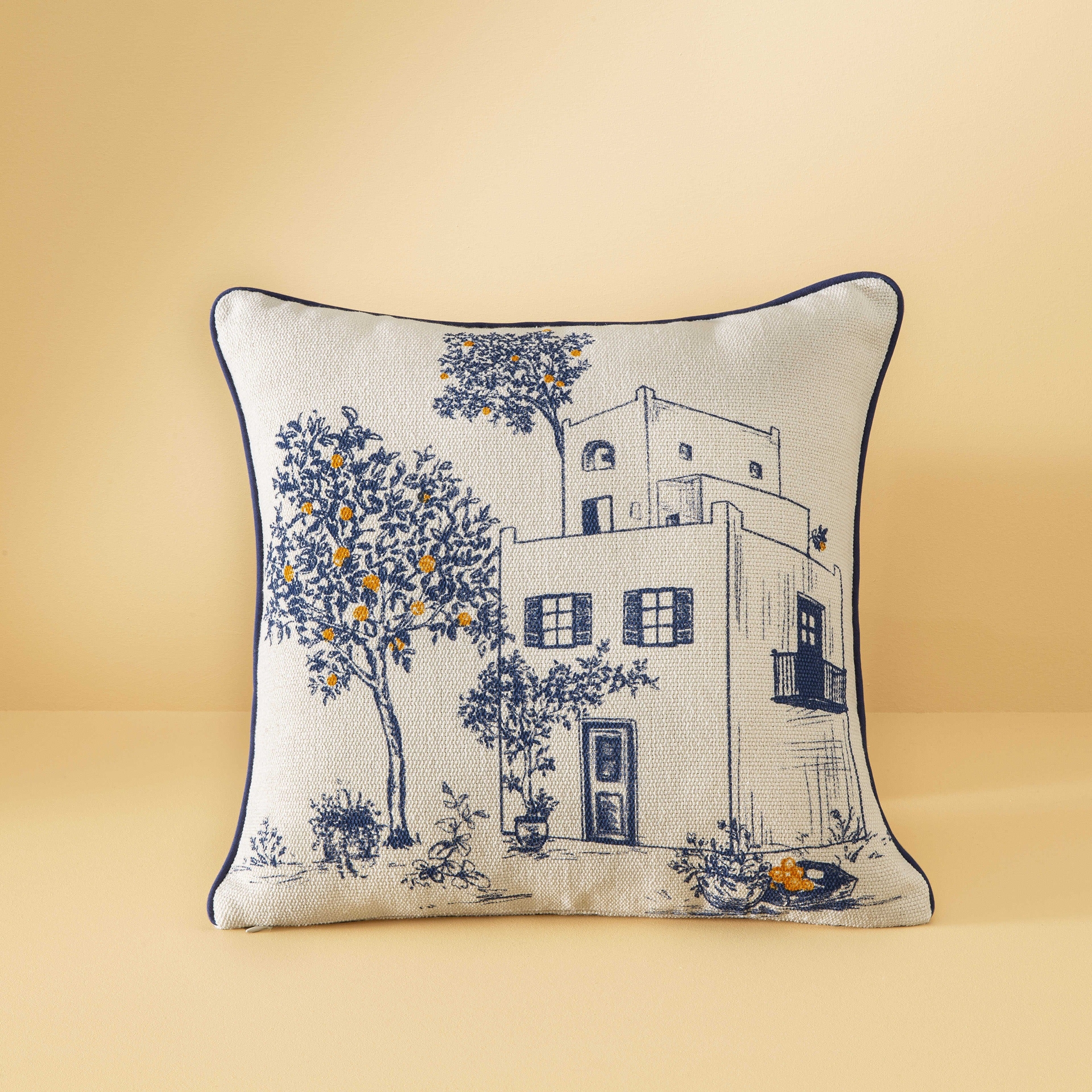 resm Taç Butik Baskılı Bodrum Polyester Kırlent Ekru