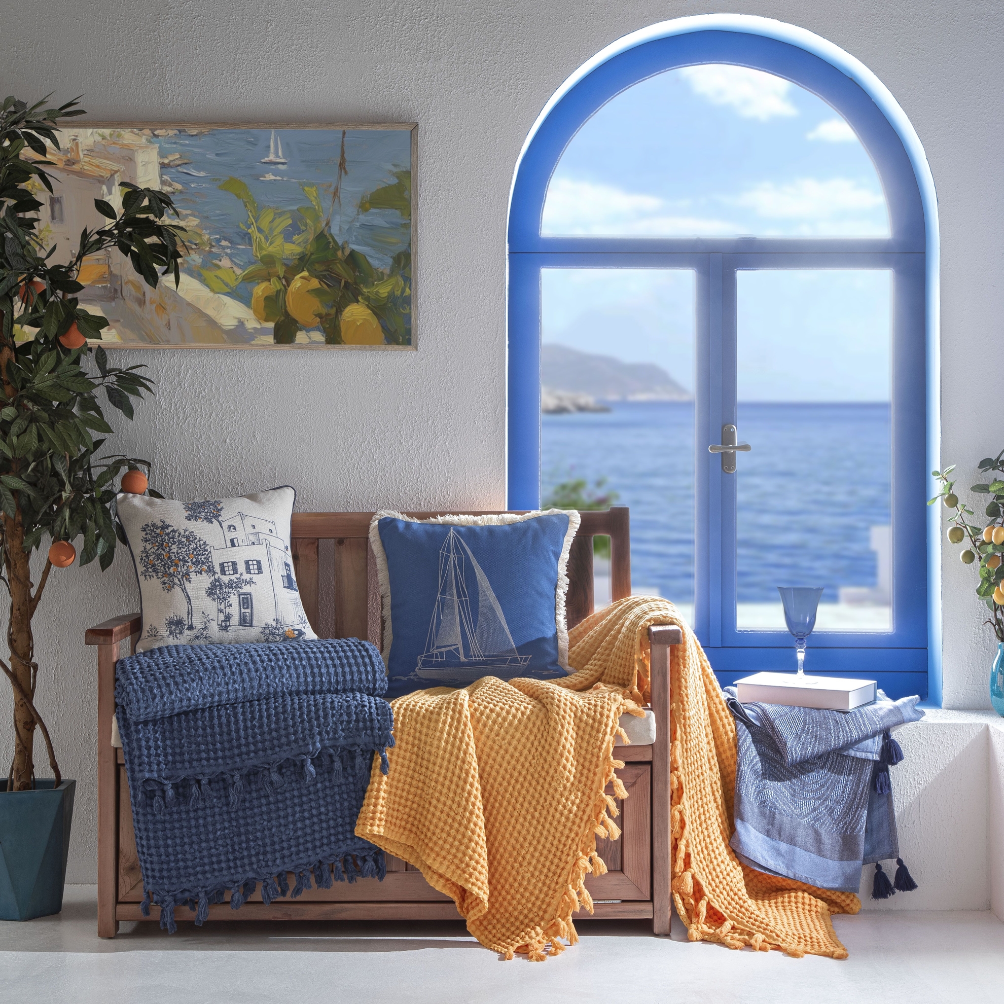 resm Taç Butik Baskılı Bodrum Polyester Kırlent Ekru